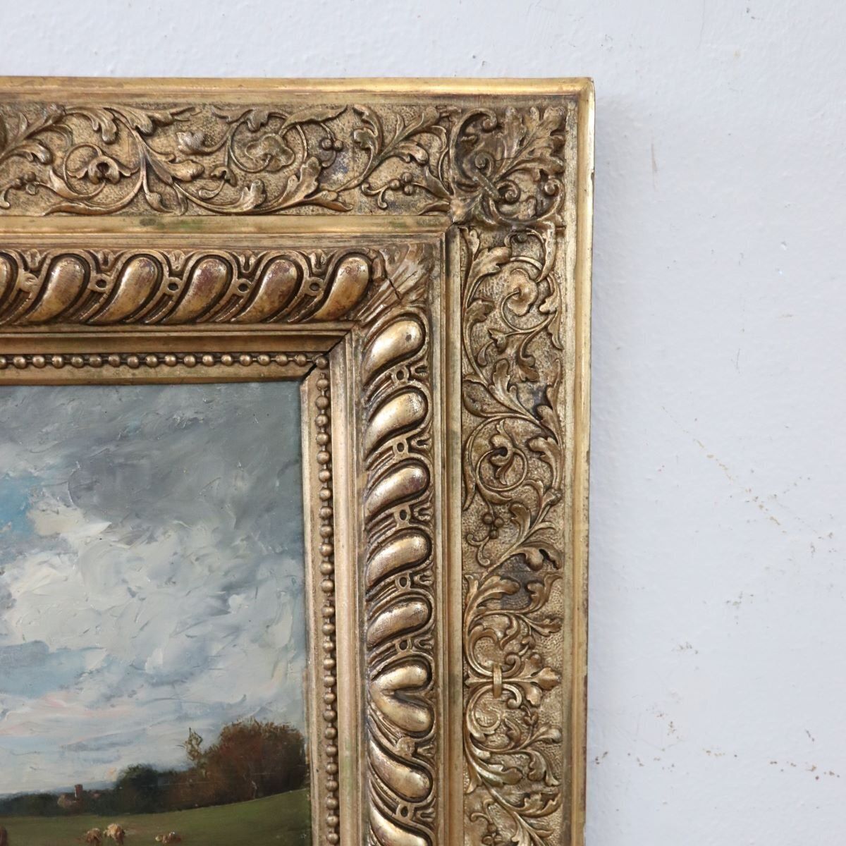 photo furniture V. Bussolino, Landscape With Flock, Oil Painting On Board, 19th Century, Framed