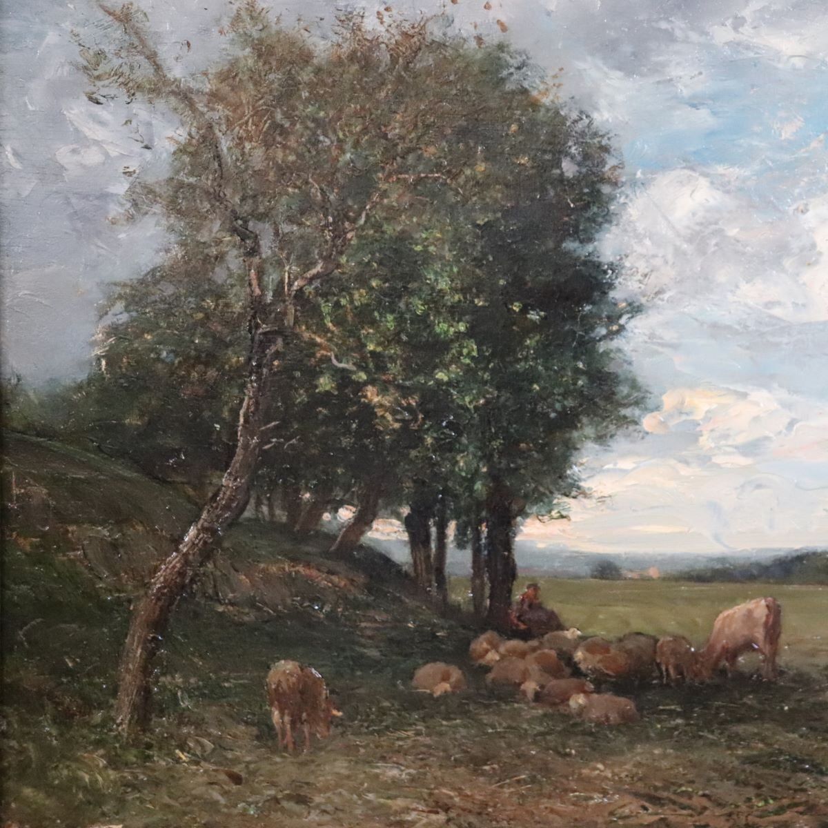 Art V. Bussolino, Landscape With Flock, Oil Painting On Board, 19th Century, Framed photo