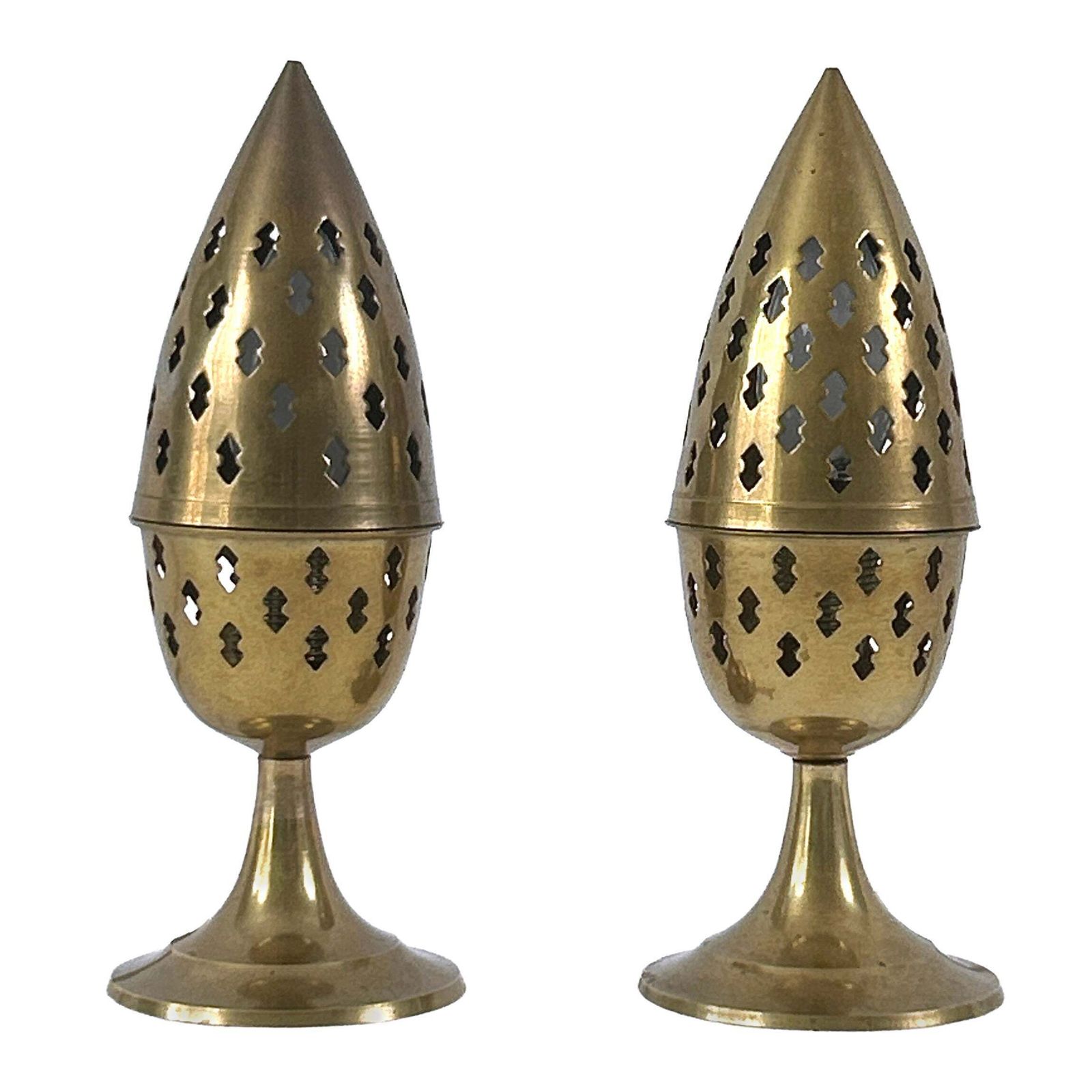 Set Of Two Rare & Lovely Perforated Brass Bedside Table Lamps Sweden 1960s