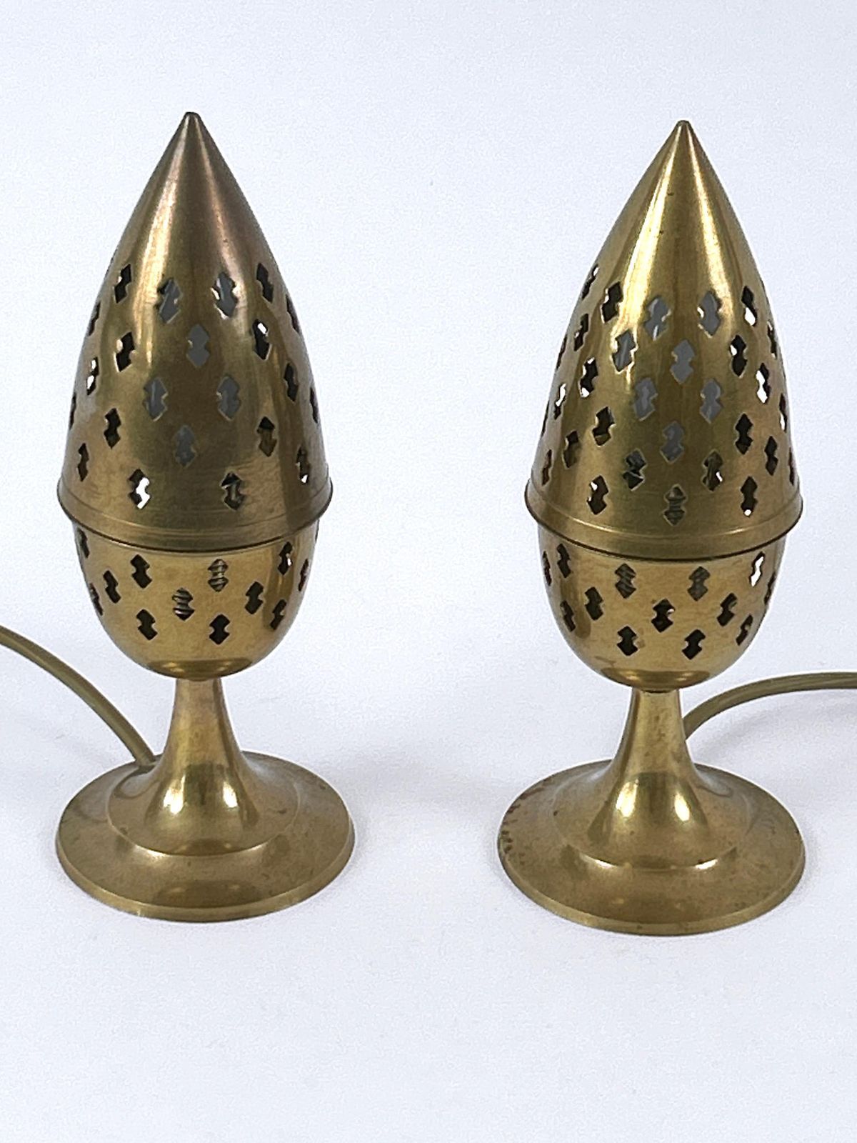 Set Of Two Rare & Lovely Perforated Brass Bedside Table Lamps Sweden 1960s photo 2176.0