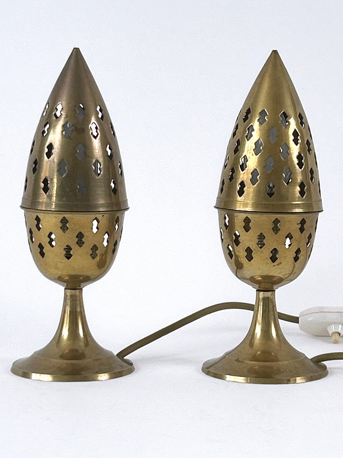 2176.0 Set Of Two Rare & Lovely Perforated Brass Bedside Table Lamps Sweden 1960s photo