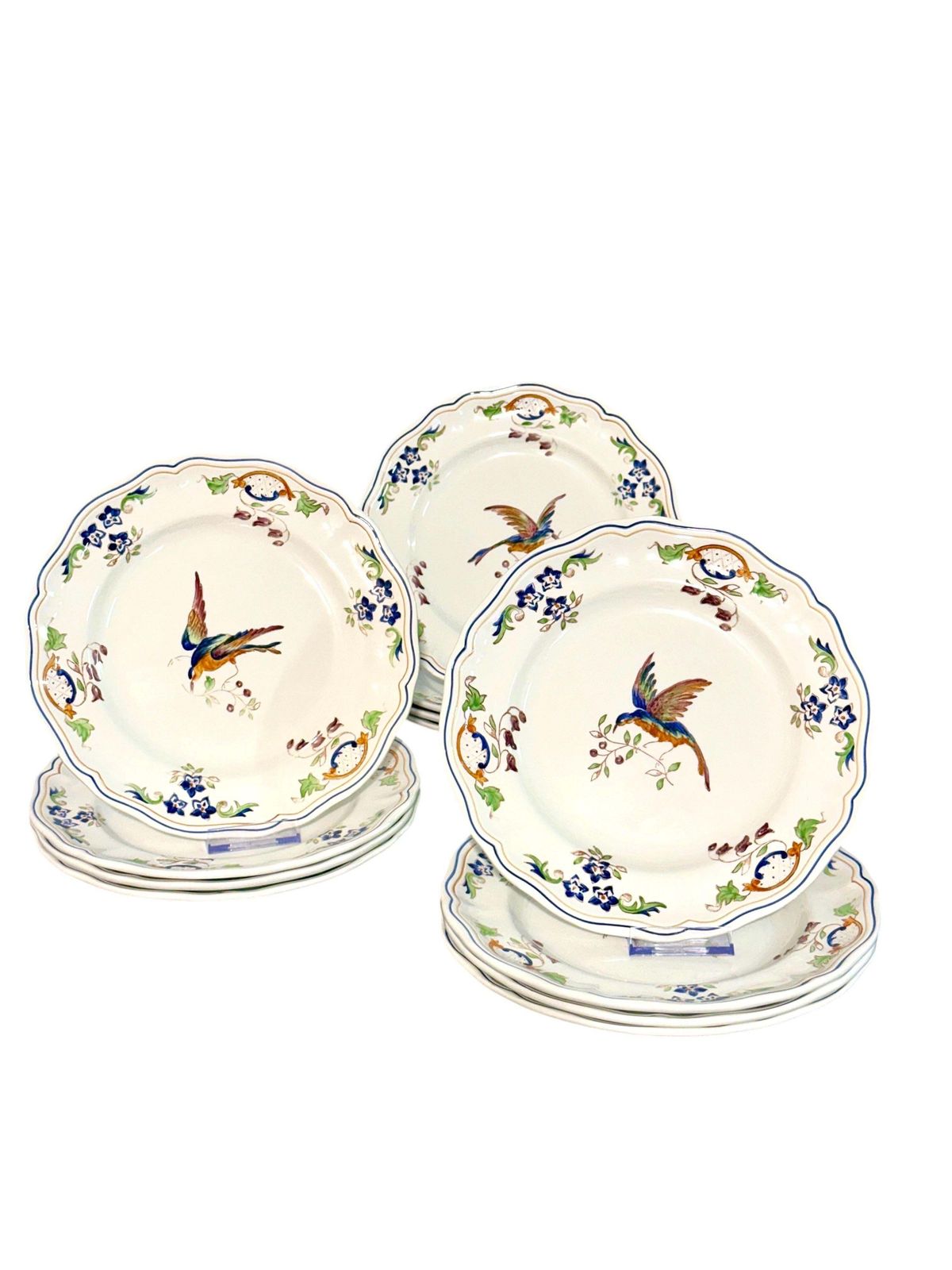 Set Of 12 Moustiers "Cléry" Hand Painted Faience Plates photo for sale