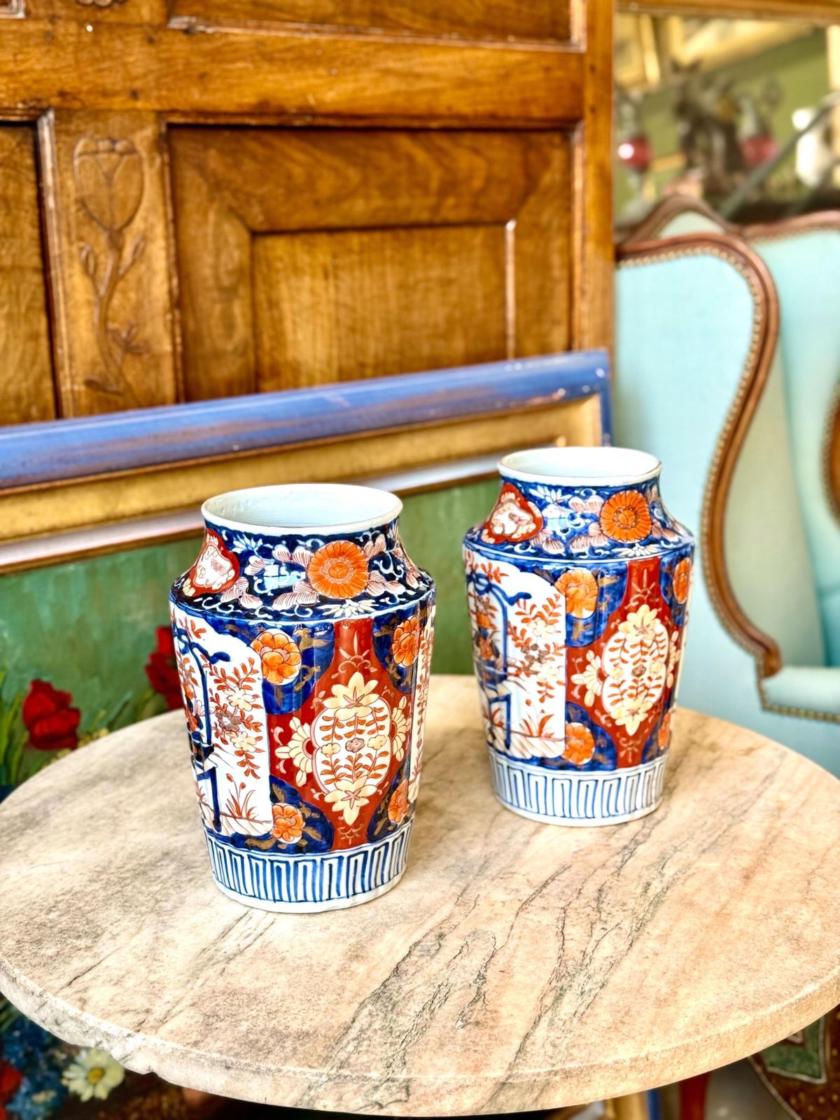 Pair Of 19th Century Japanese Imari Porcelain Vases photo furniture