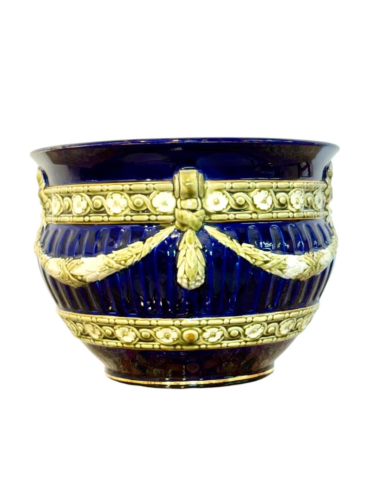 French Majolica Jardinière, Cobalt Blue, Napoleon III, 19th C. photo furniture