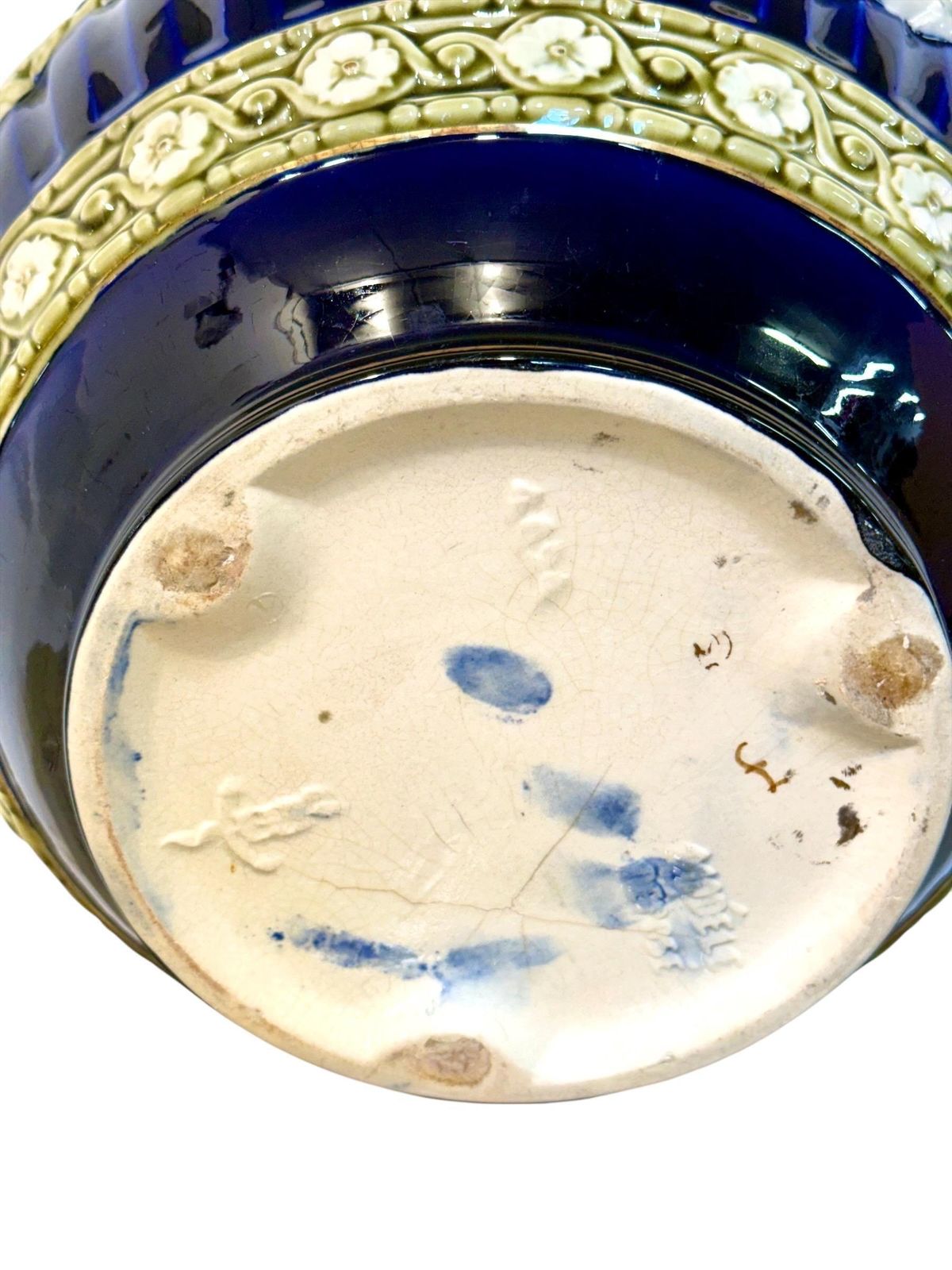 photo vinterior French Majolica Jardinière, Cobalt Blue, Napoleon III, 19th C.