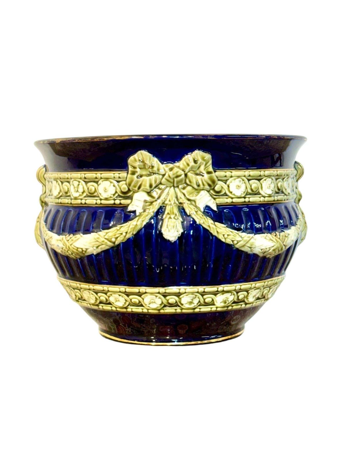 photo vintage French Majolica Jardinière, Cobalt Blue, Napoleon III, 19th C.