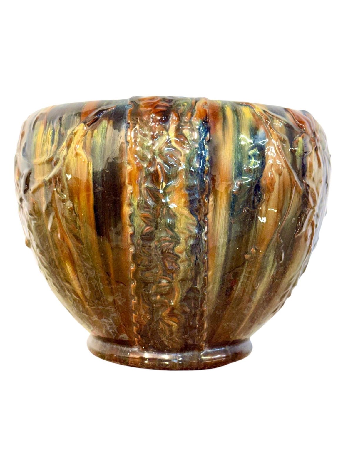 French Art Nouveau Drip Glaze Jardinière In Earth Tones photo for sale