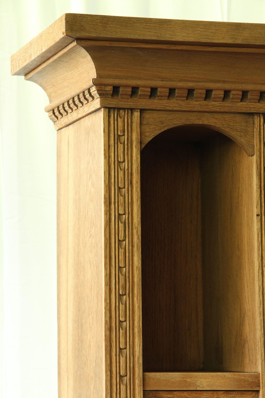 photo for sale Vintage Danish Oak Buffet Cabinet With Crystal Glass Doors, Farmhouse, 1850s
