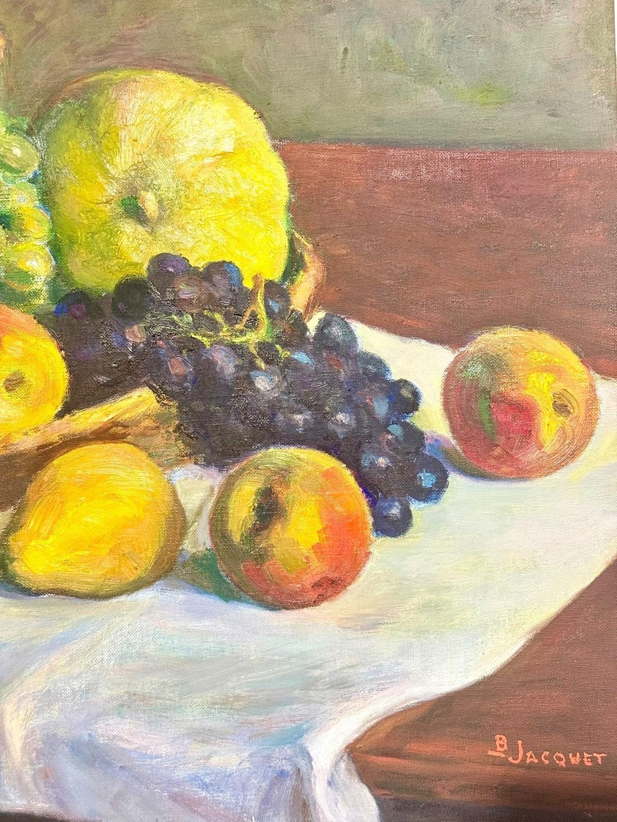 Still Life With Fruit, Oil On Canvas, Signed B. Jacquet, 20th Century photo vinterior