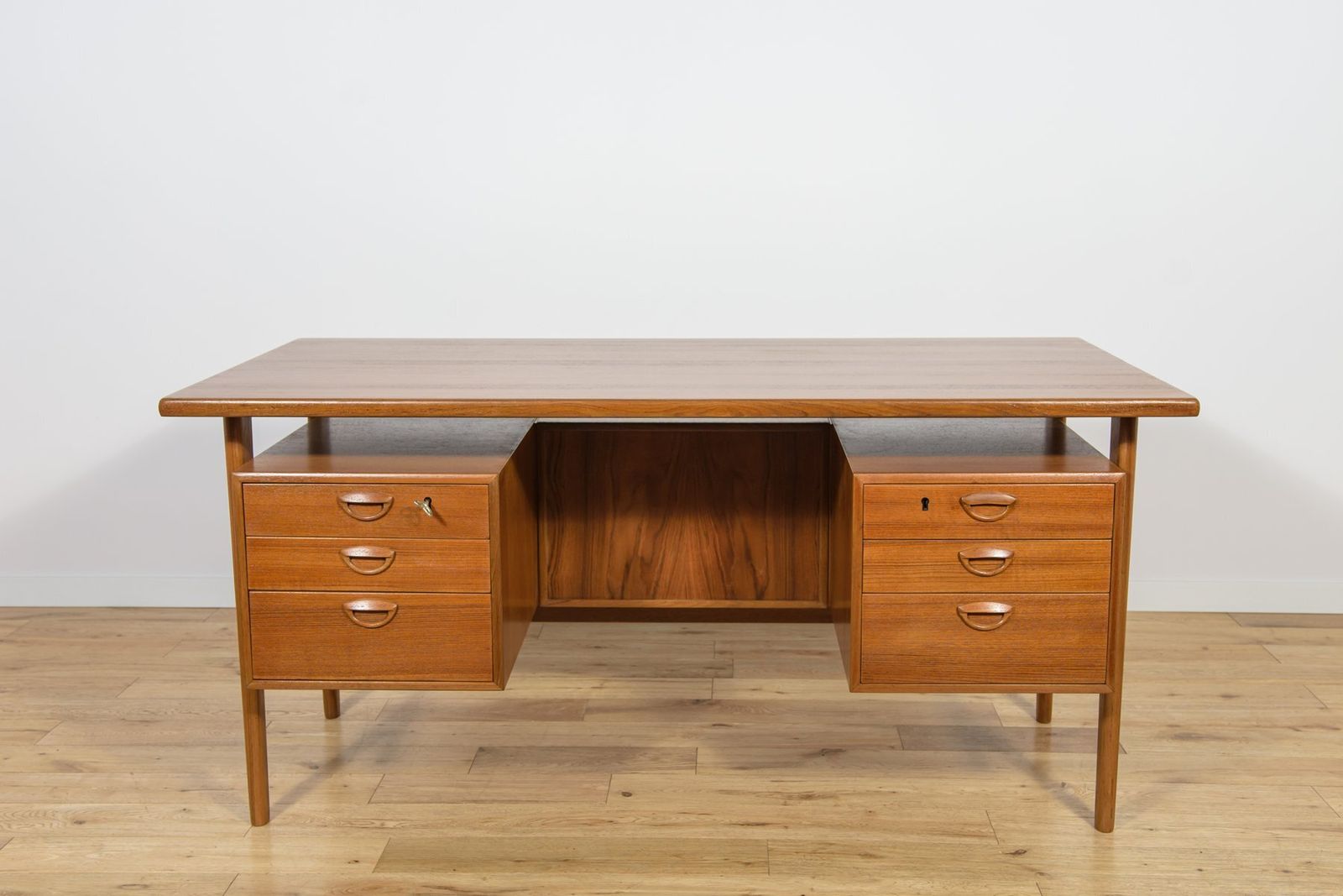 Mid Century Modern Freestanding Teak Desk By Kai Kristiansen For Feldballes Møbelfabrik, 1960s photo for sale