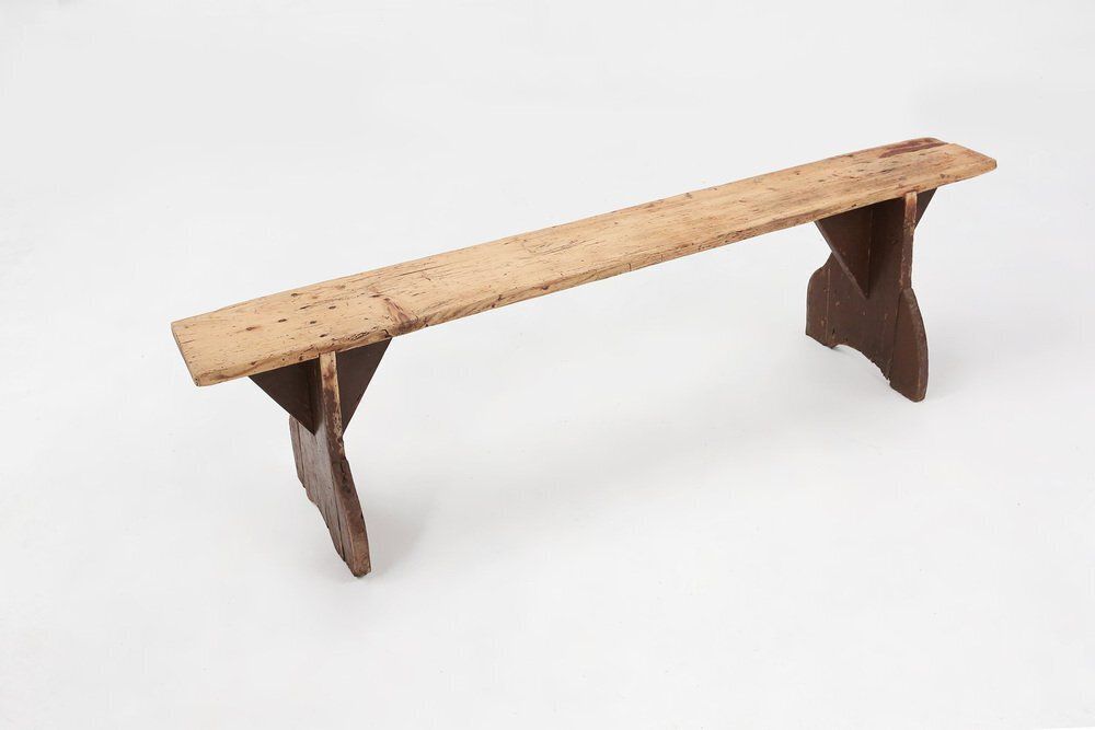 Rustic Wooden Bench With Brown Painted Feet, France, 1890s photo for sale