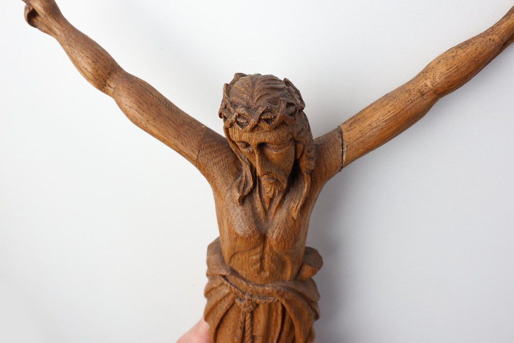 photo for sale Late 19th Century Sculpted Oak Crucifix, Italy, 1800s