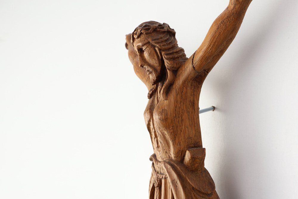 Art Late 19th Century Sculpted Oak Crucifix, Italy, 1800s photo