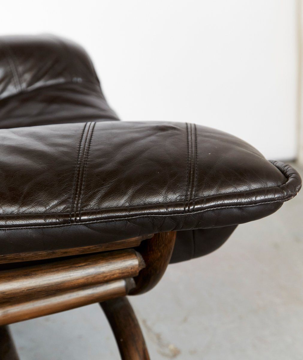 photo furniture Set Of Bamboo And Leather Lounge Chair And Ottoman, 1970s