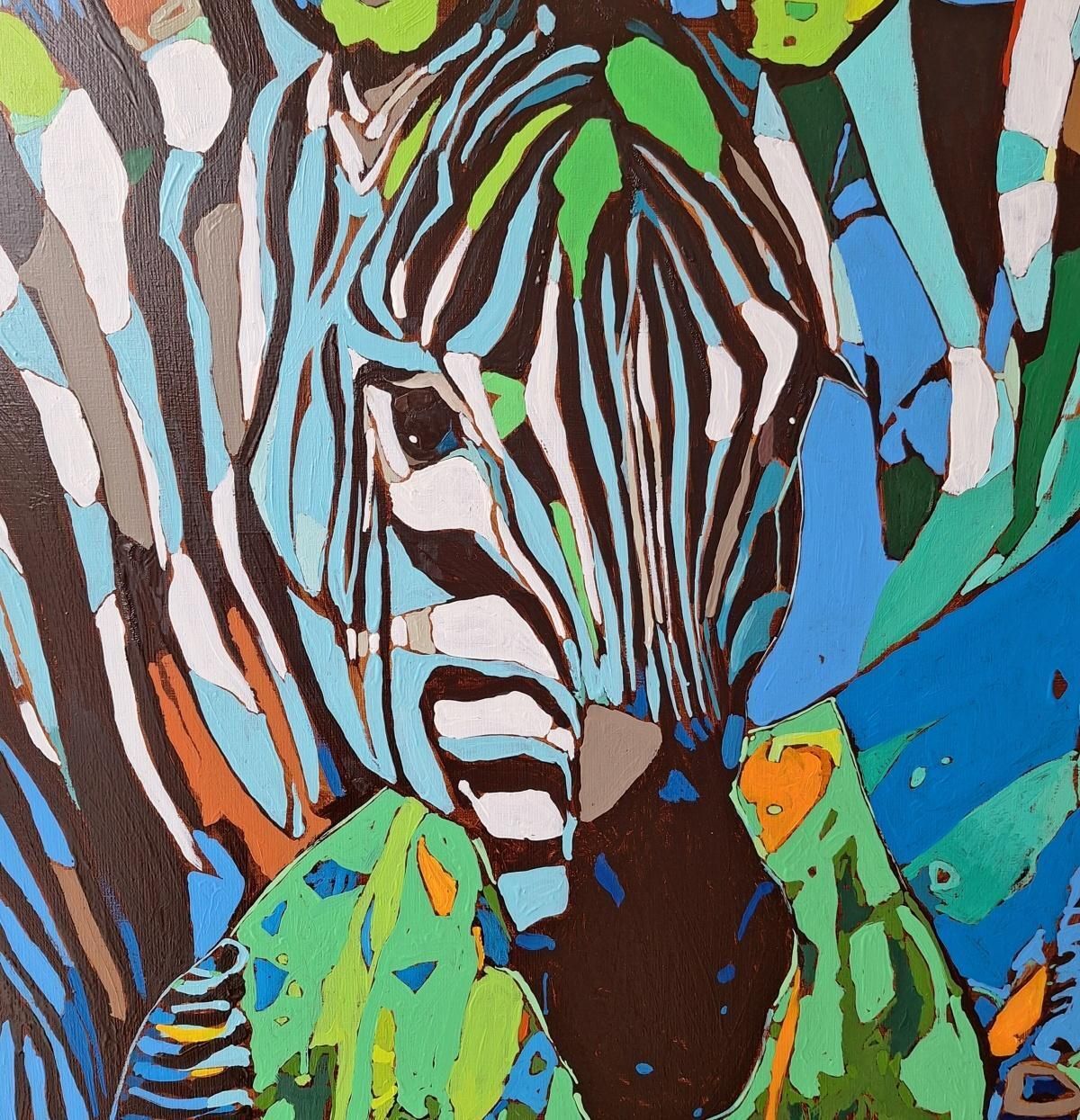 Zebras 11   Oil Painting, Contemporary Figurative, Pop Art, Animals, Vibrant photo Art