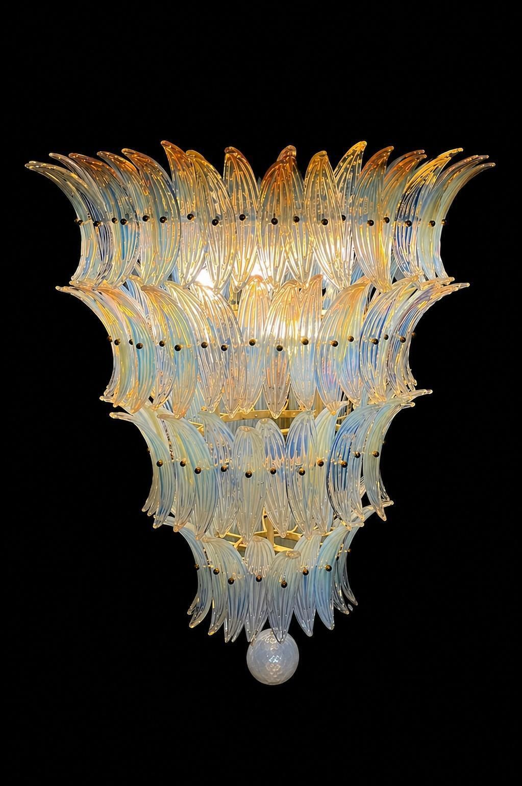11753.0 Amazing Italian Opaline Palmette Leaves Chandelier, Murano, 1980 photo