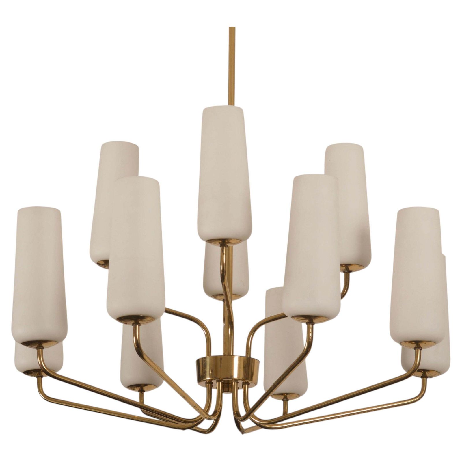 Grote zeldzame mid-century messing en opaalglaze hanglamp van Rupert Nikoll photo furniture