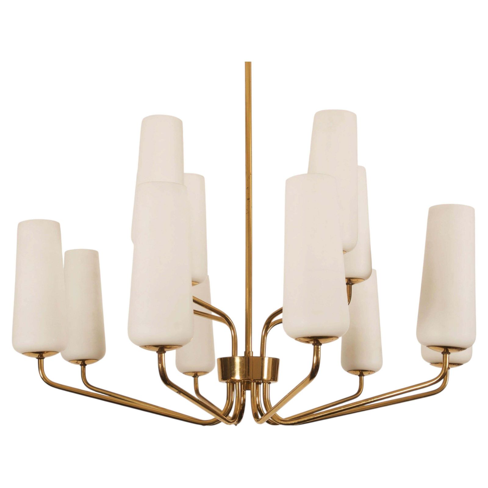 Grote zeldzame mid-century messing en opaalglaze hanglamp van Rupert Nikoll photo for sale