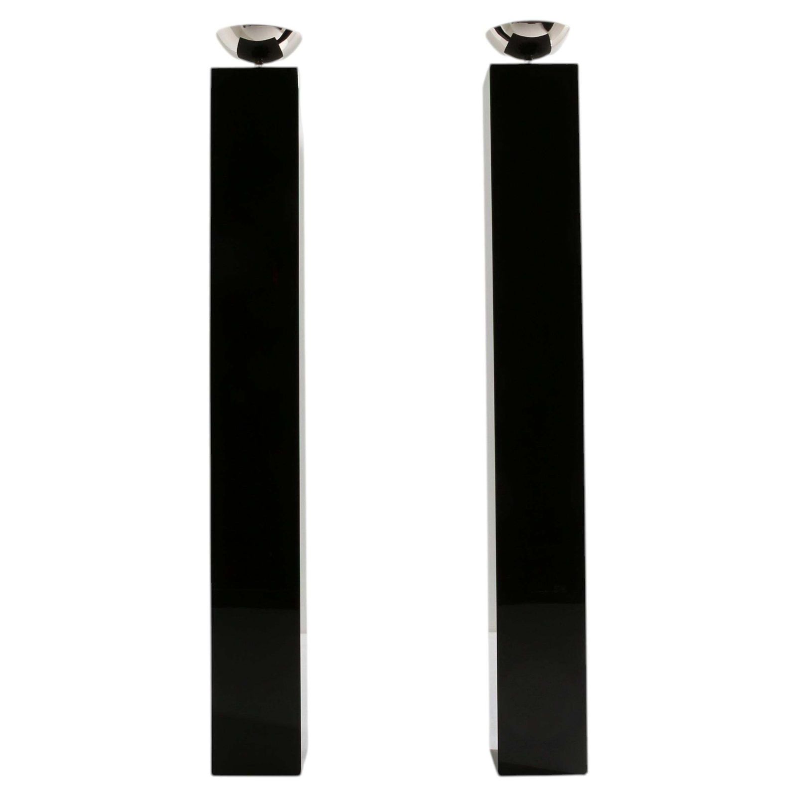 Michel Boyer Pair Of Black Lacquered And Nickeled Metal Floor Lamps 1979
