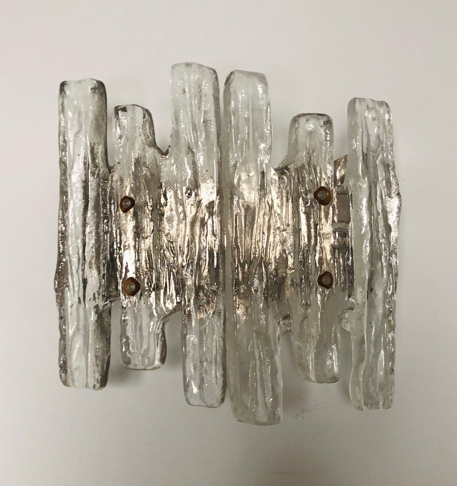Pair Of Midcentury Austrian Ice Glass "Puck" Wall Sconces By Kalmar, 1970s photo furniture