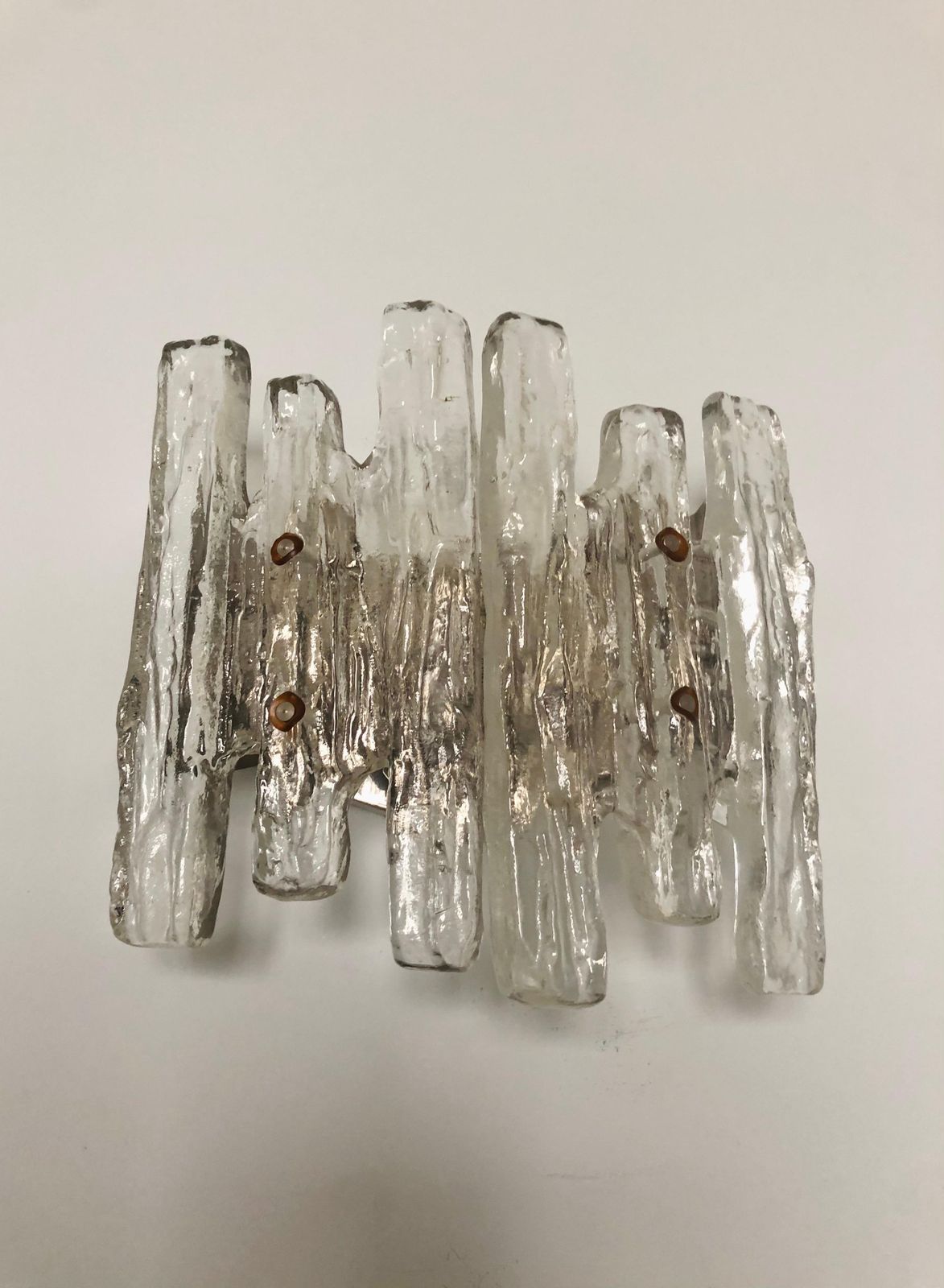 Pair Of Midcentury Austrian Ice Glass "Puck" Wall Sconces By Kalmar, 1970s photo vinterior