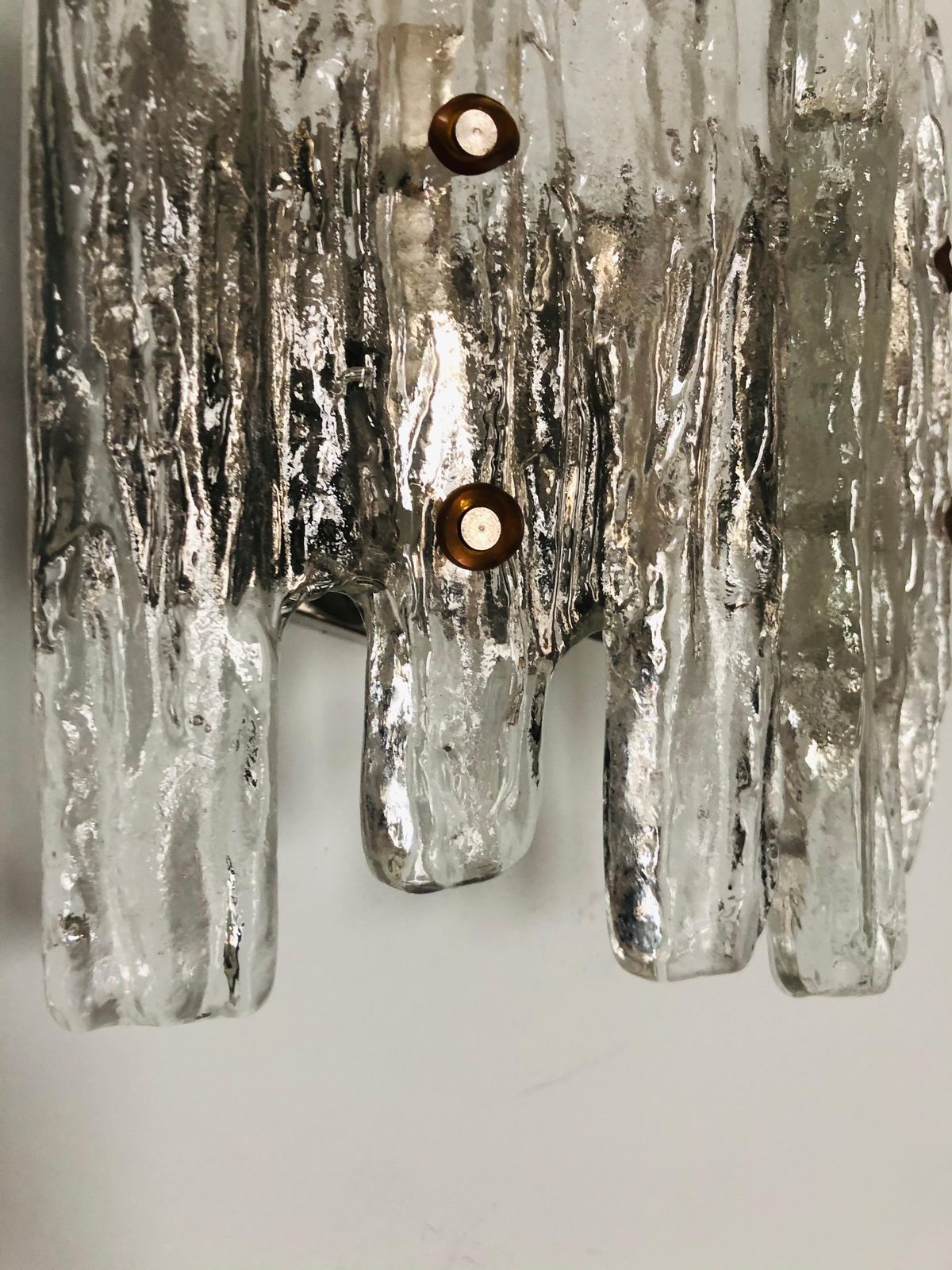 Lighting Pair Of Midcentury Austrian Ice Glass "Puck" Wall Sconces By Kalmar, 1970s photo