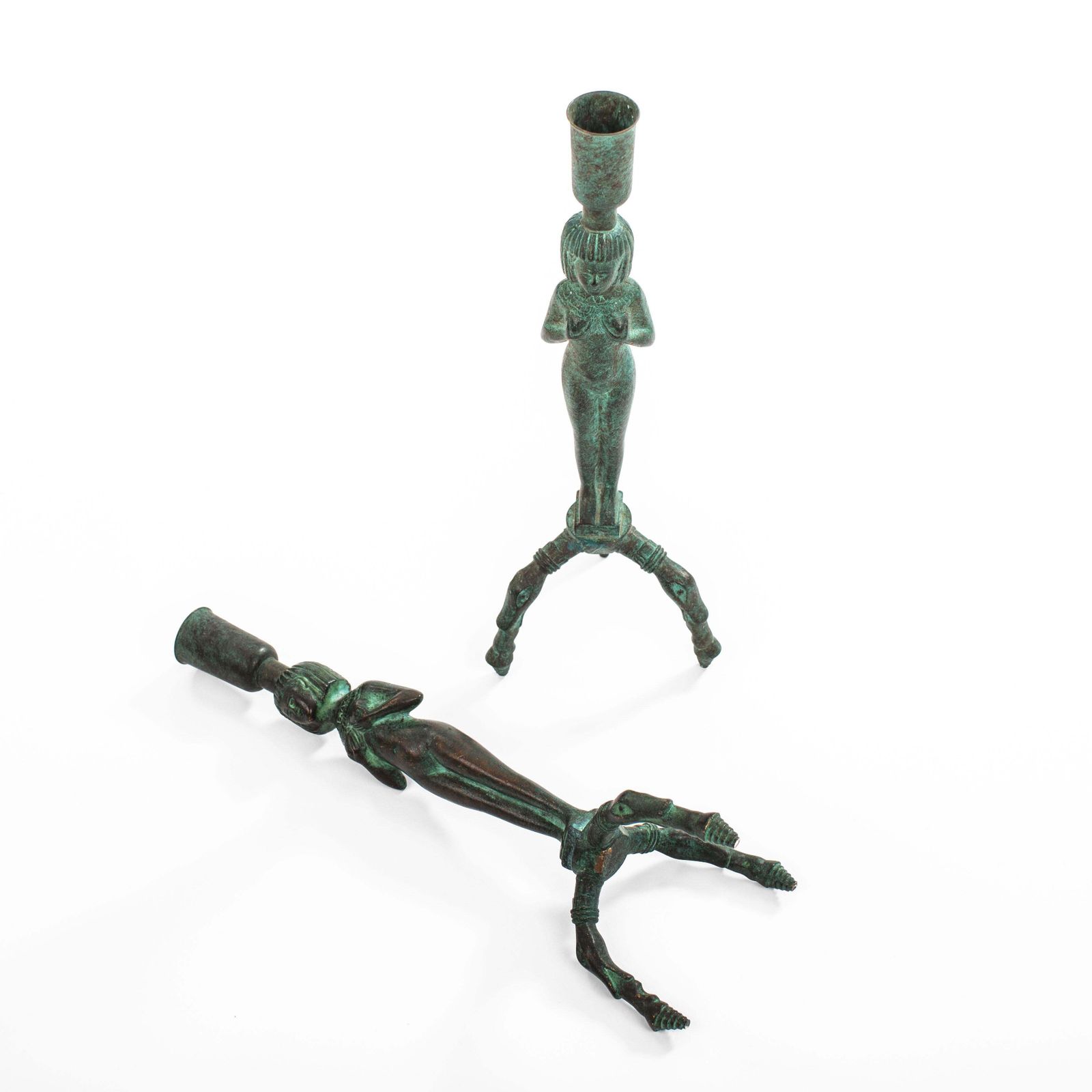 2960.0 Egyptian Inspired Figurative French Art Déco Bronze Candlesticks 1930s photo