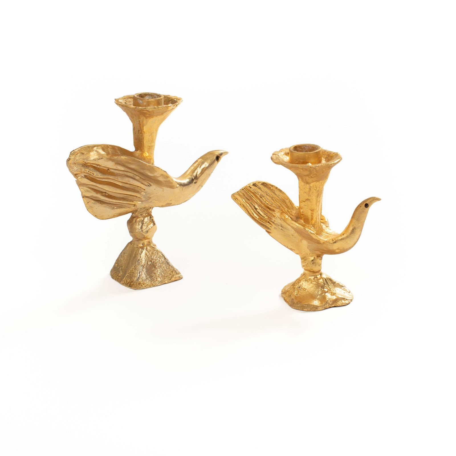 Pair Of French Gilded Bronze Candlesticks By Pierre Casenove For Fondica, 1980s photo furniture
