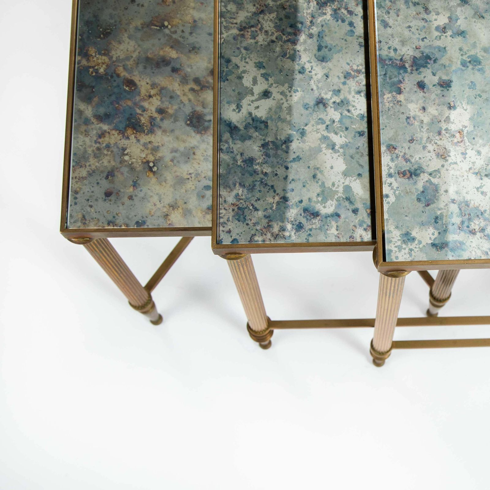 photo furniture Set Of French Mid Centruy Neoclassical Brass And Mirrored Glass Nessting Tables