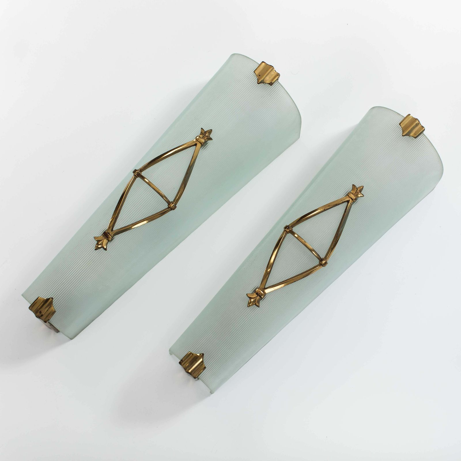 Pair Of French Art Déco Satin Glass Wall Sconces By Atelier Petitot, Paris 1930s photo for sale