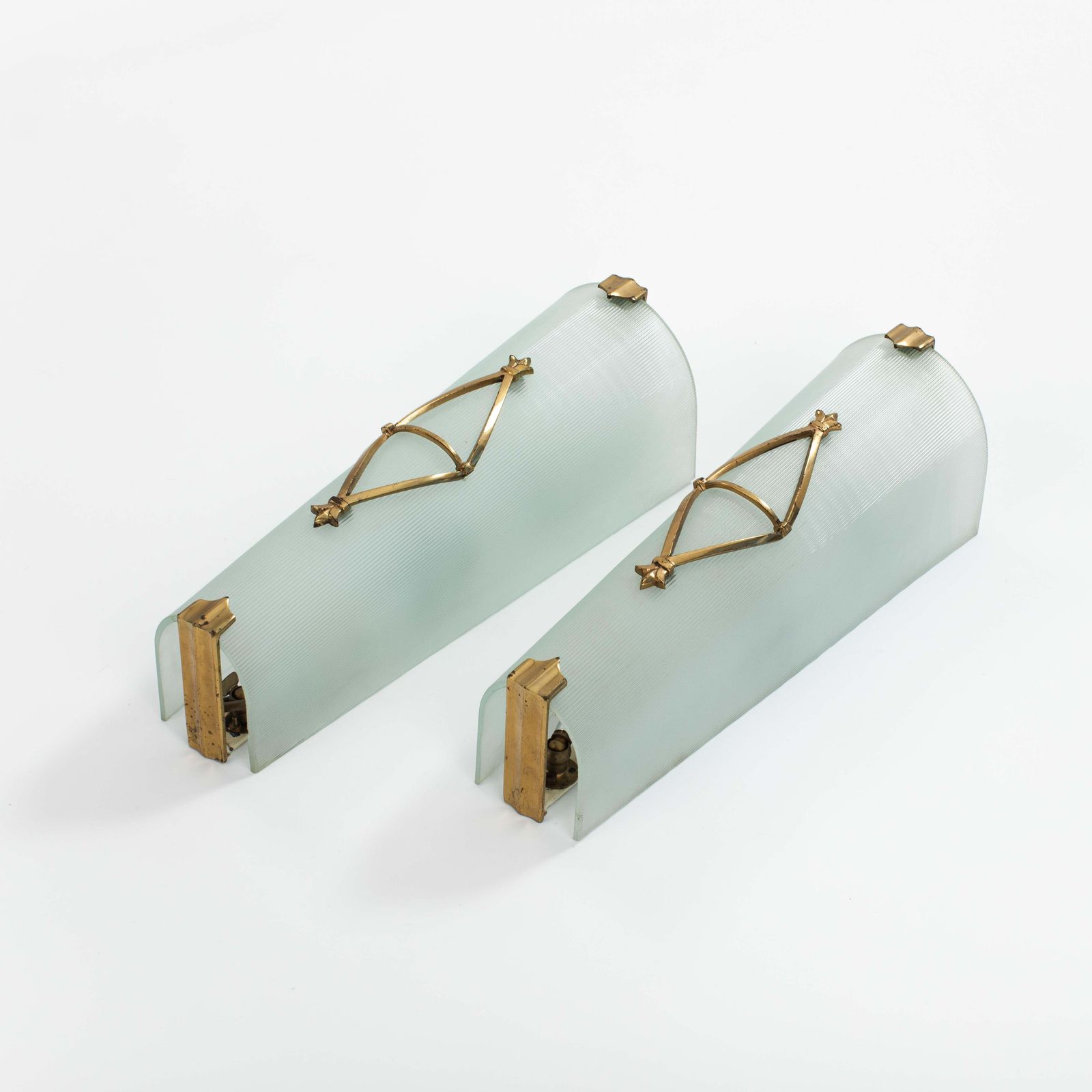 Pair Of French Art Déco Satin Glass Wall Sconces By Atelier Petitot, Paris 1930s photo Lighting