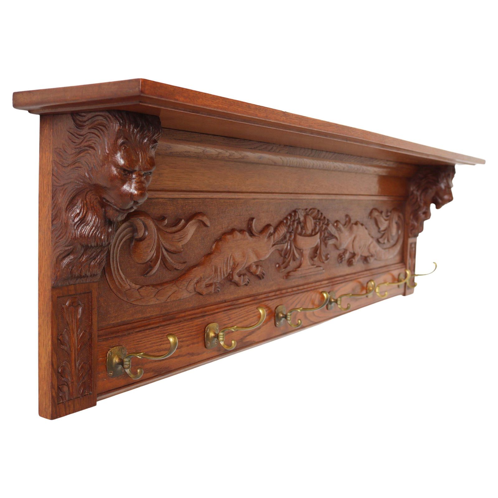 Exquisite 19th Century French Antique Renaissance Revival Coat Rack Lion Masks