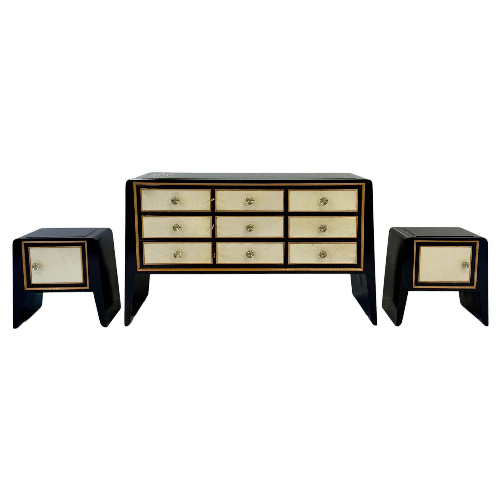 Italian Art Deco Set Of Dresser And Nightstands By Paolo Buffa, 1940s