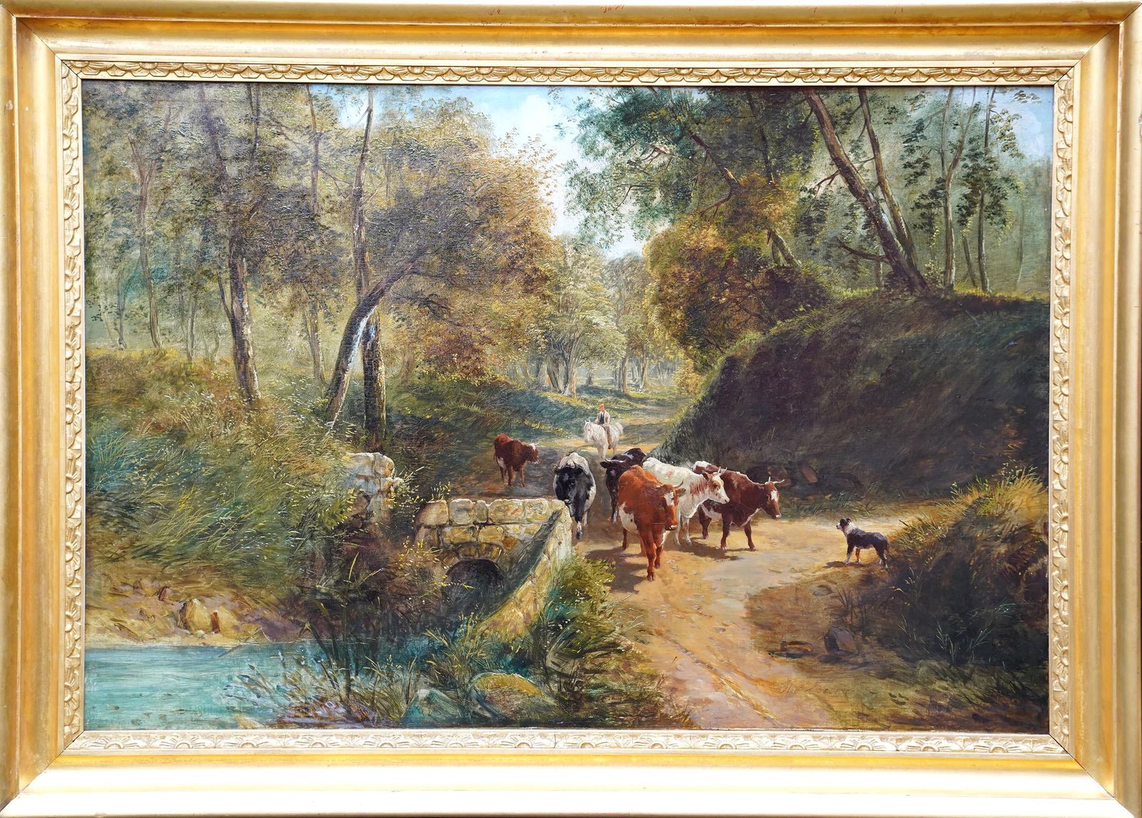 7127.0 Drover With Cattle In Landscape   British Old Master Animal Art Oil Painting photo