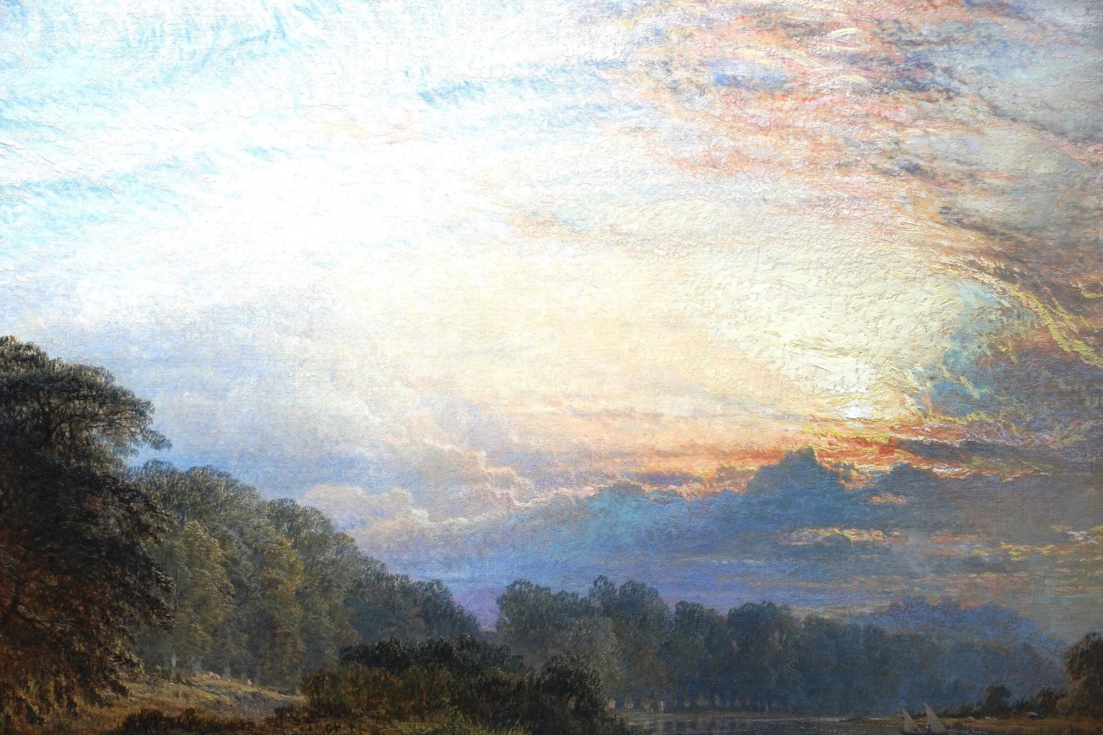 Evening On Banks Of River Trent Wilford Nr Nottingham Landscape Oil Painting photo vinterior