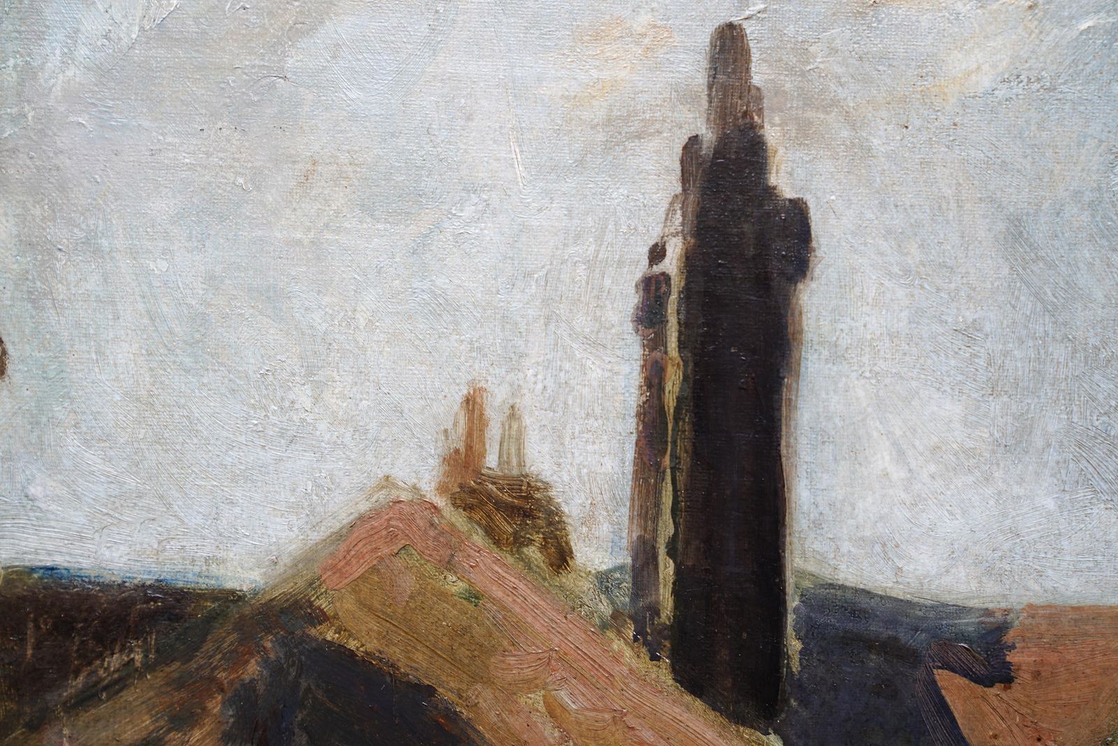 photo furniture Figures Outside House   British Edwardian Impressionist Figurative Oil Painting