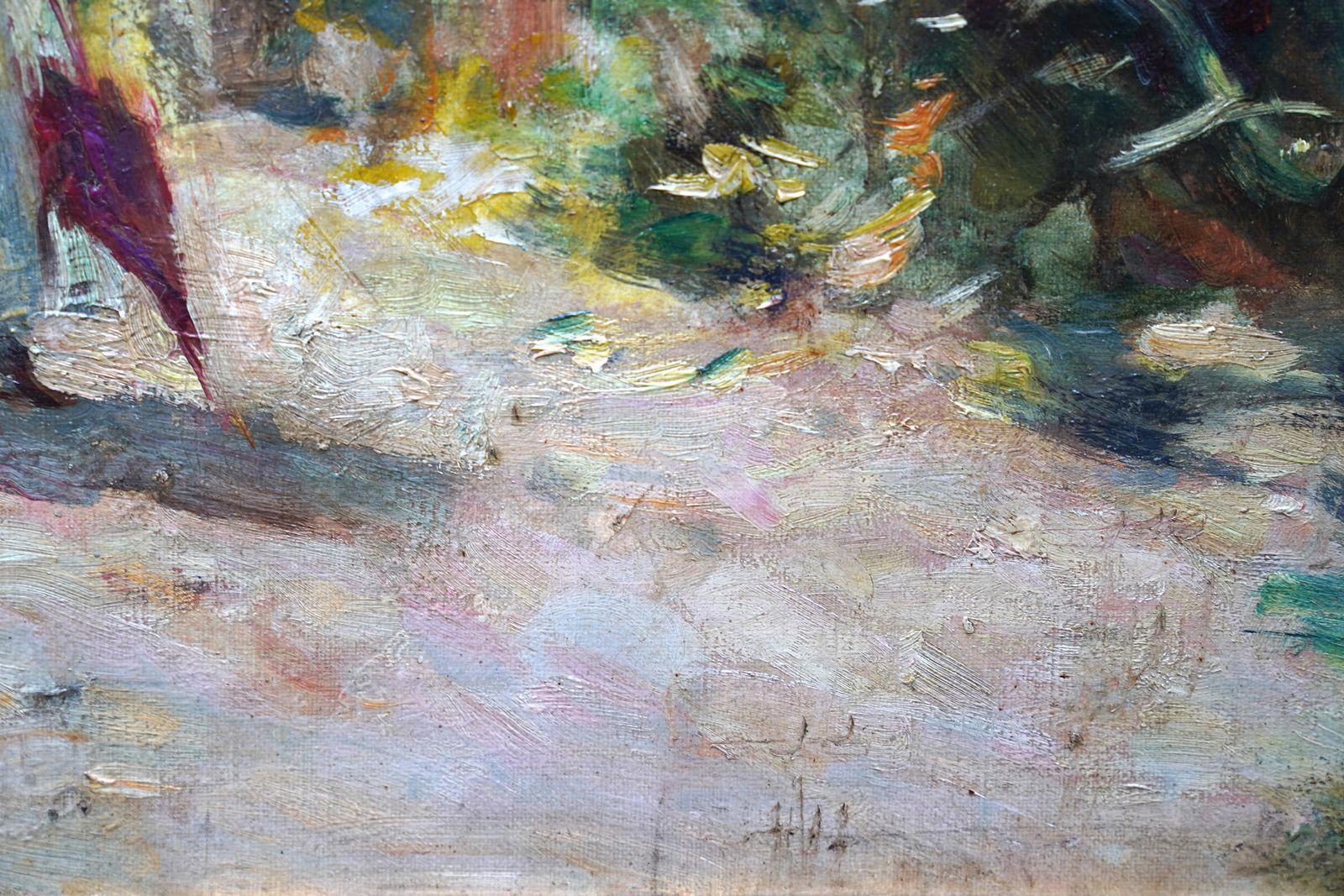 photo for sale Figures Outside House   British Edwardian Impressionist Figurative Oil Painting