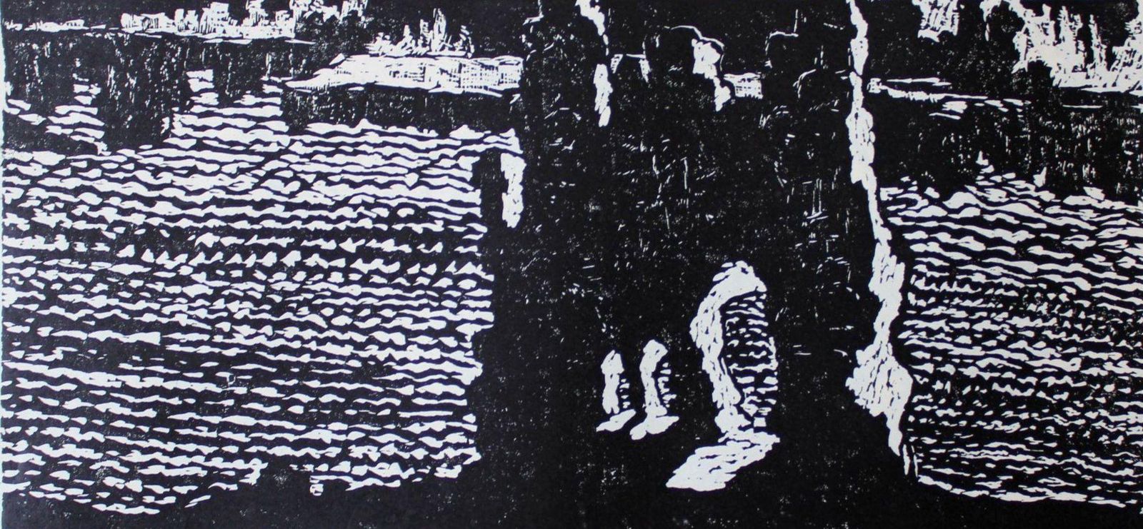 Aizkraukle Castle Ruins  Paper/Linocut, 22x52 Cm