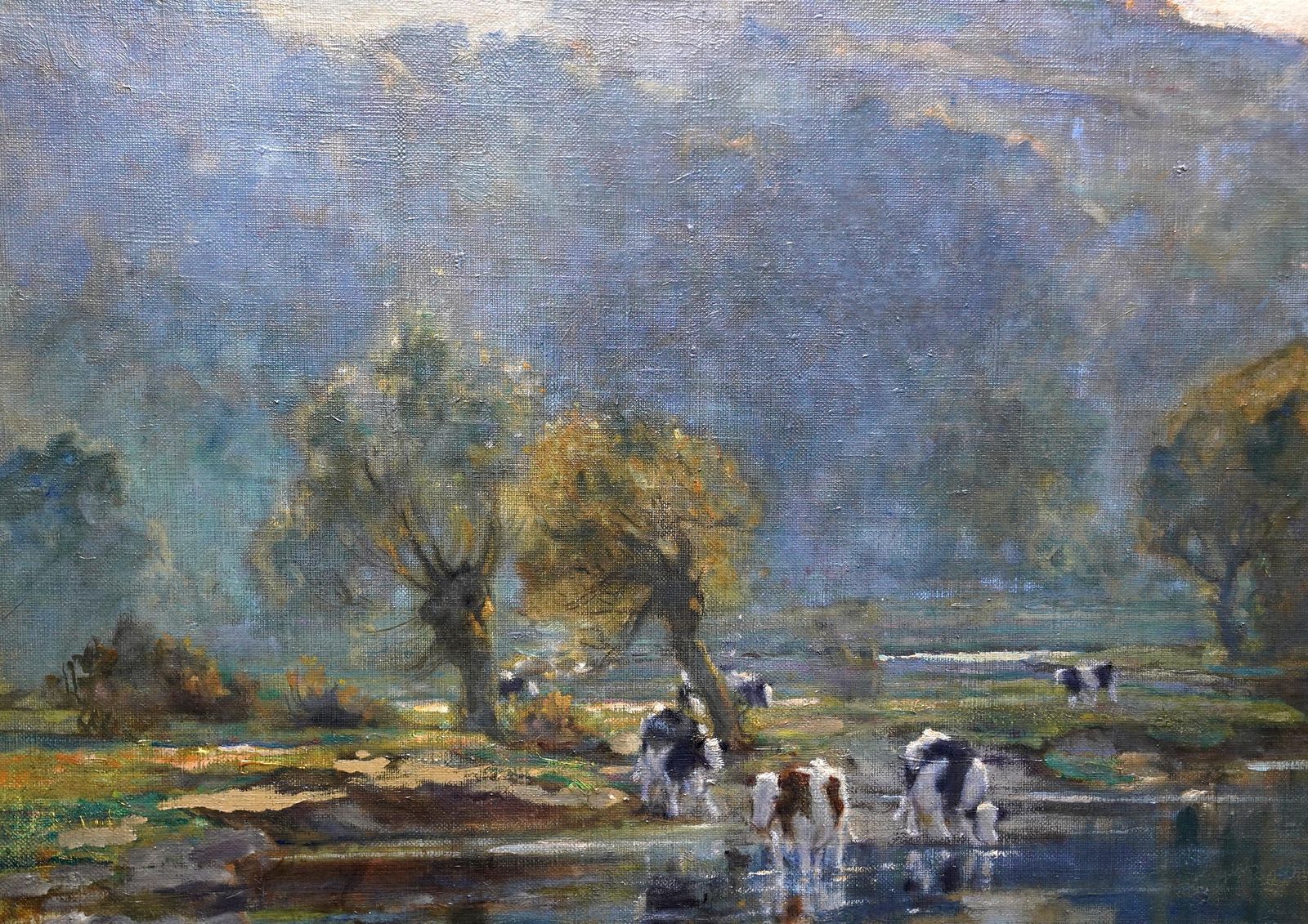 Evening In Wharfedale 1917   British Impressionist Landscape Oil Painting Cattle photo vinterior