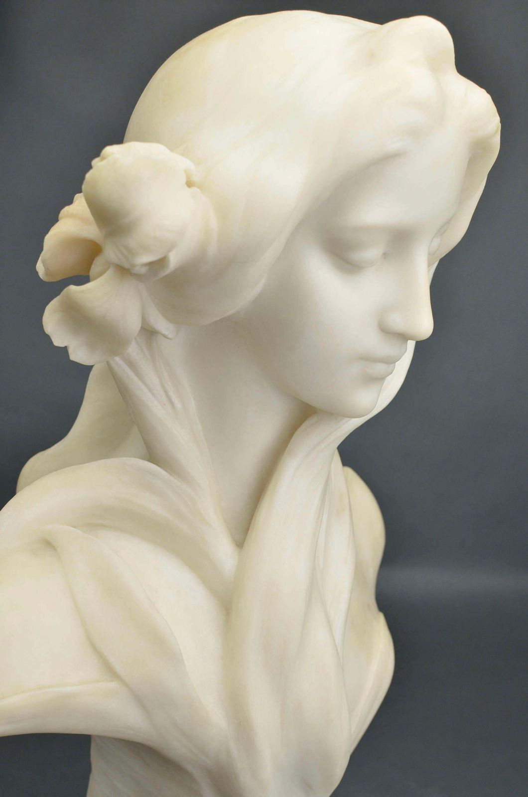 Irises In Hair. Carrara Marble Bust By Georges C. Coudray. Signed. photo 4178.0