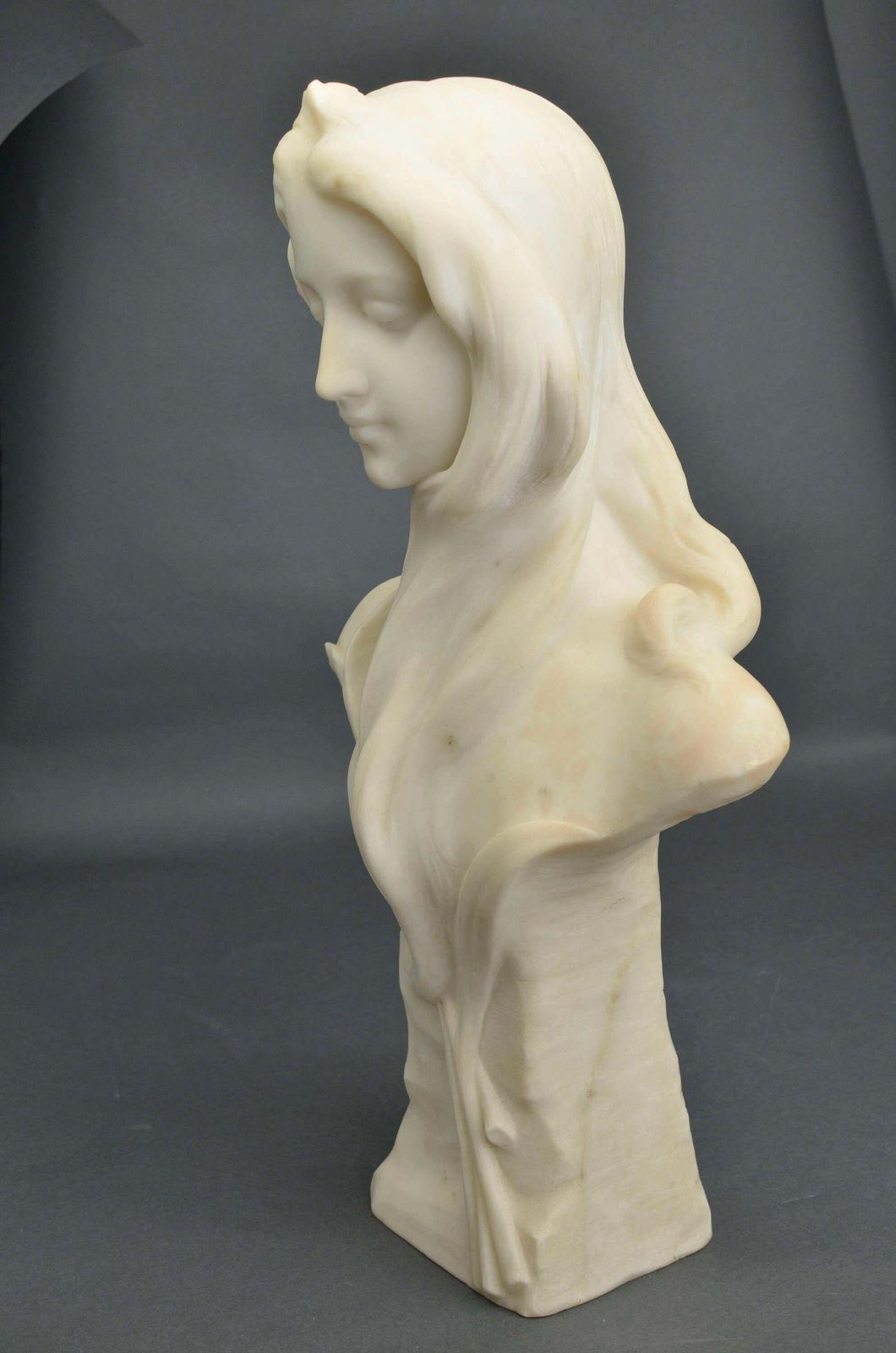 Art Irises In Hair. Carrara Marble Bust By Georges C. Coudray. Signed. photo