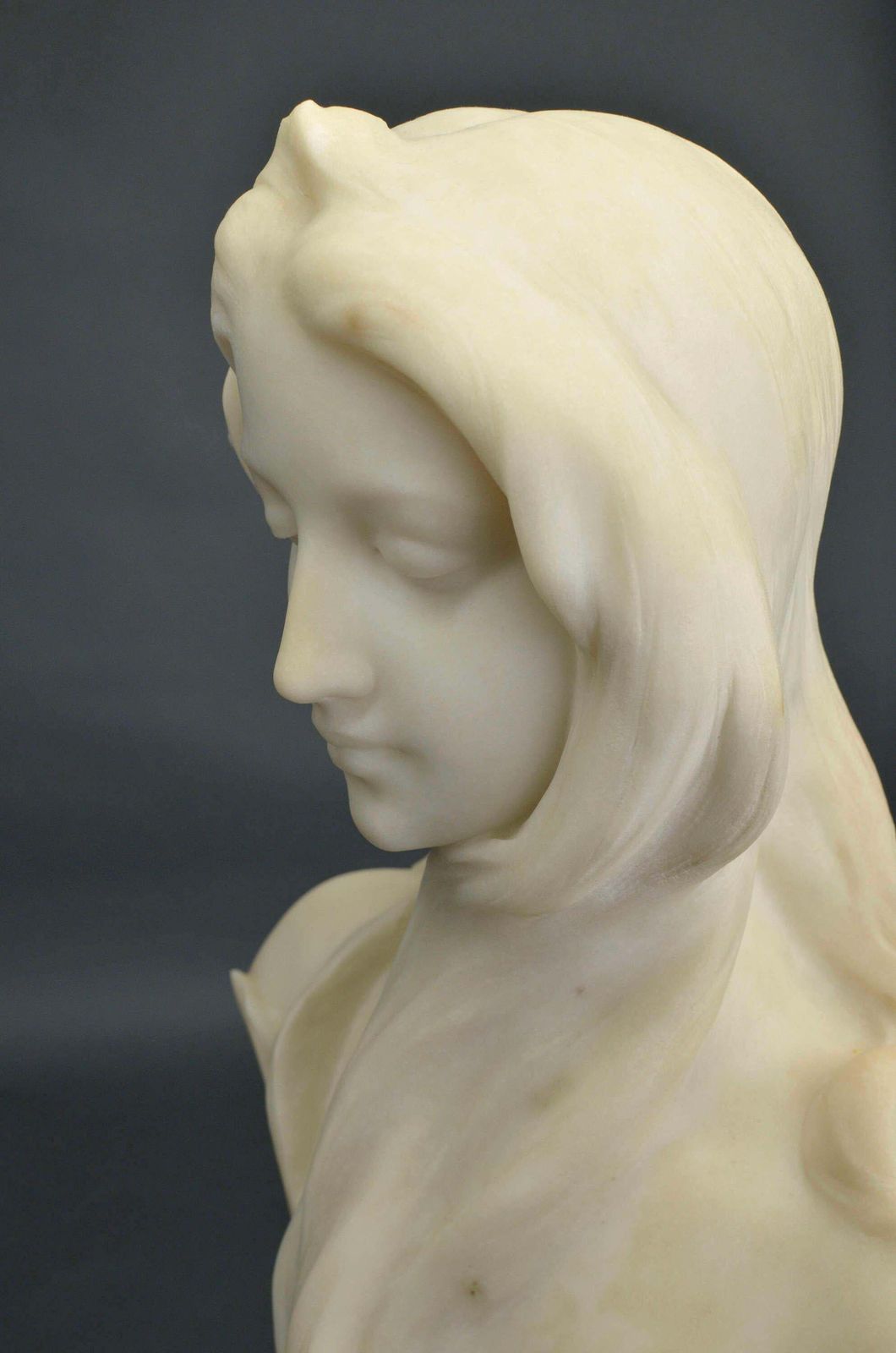4178.0 Irises In Hair. Carrara Marble Bust By Georges C. Coudray. Signed. photo