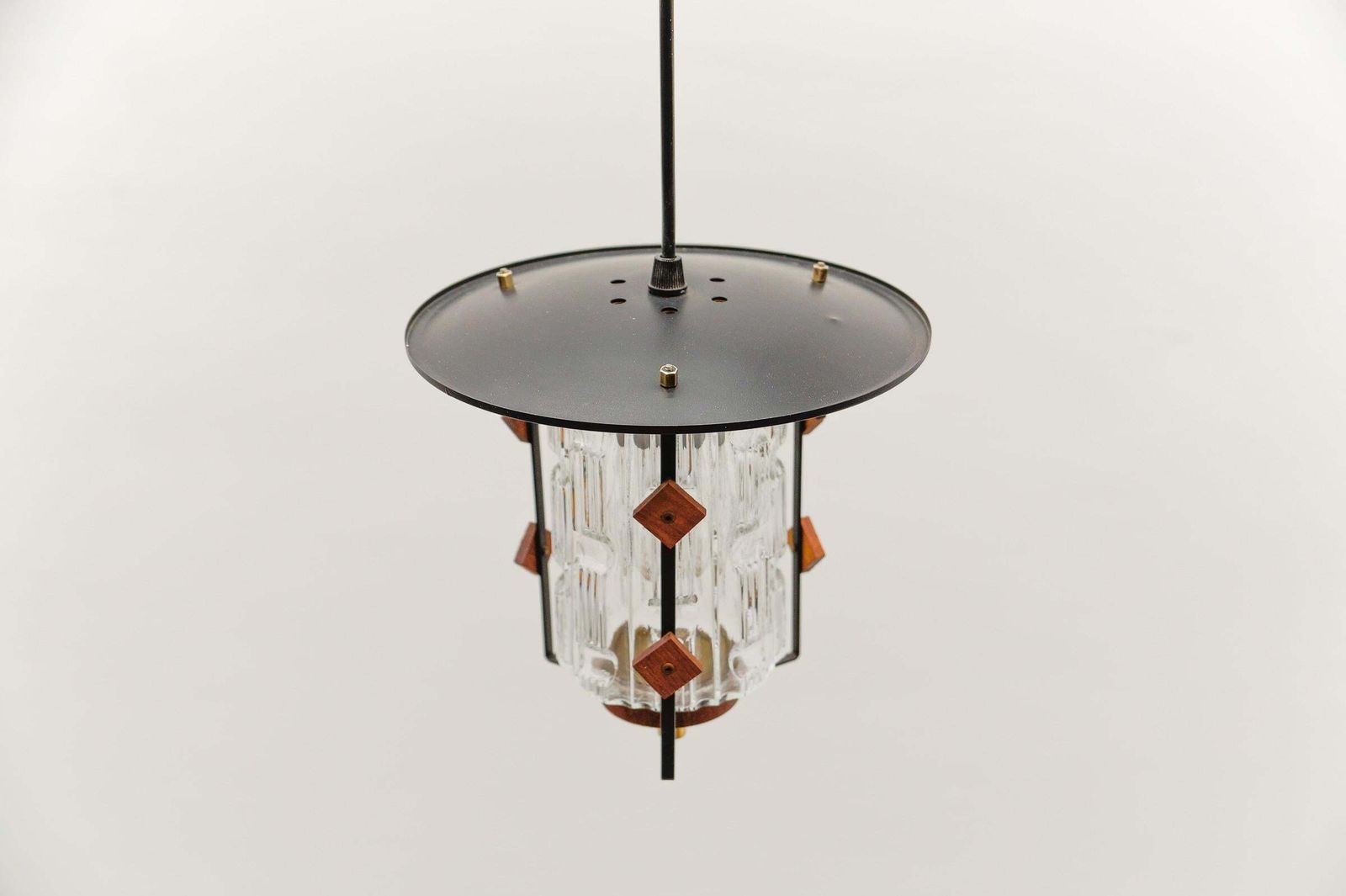 Scandinavian Mid Century Modern Ceiling Lamp In Copper, Teak And Glass, 1960s photo buy