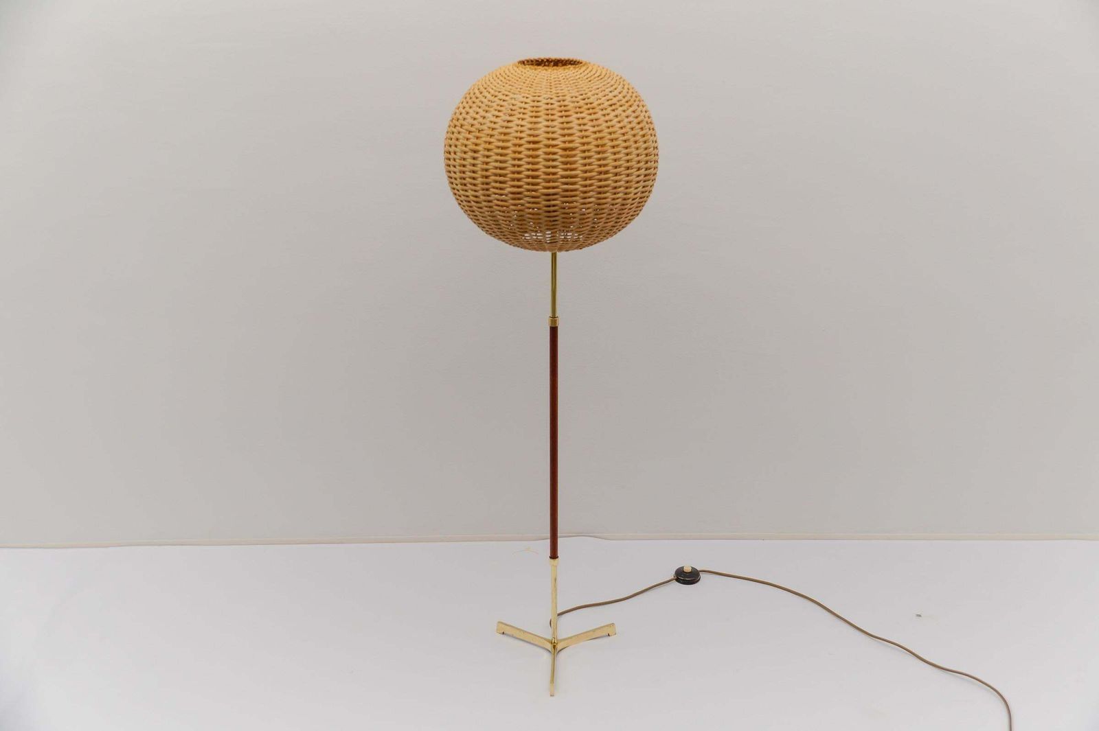 Mid Century Modern Floor Lamp In Brass And Teak From Temde, 1960s Switzerland photo 1523.0