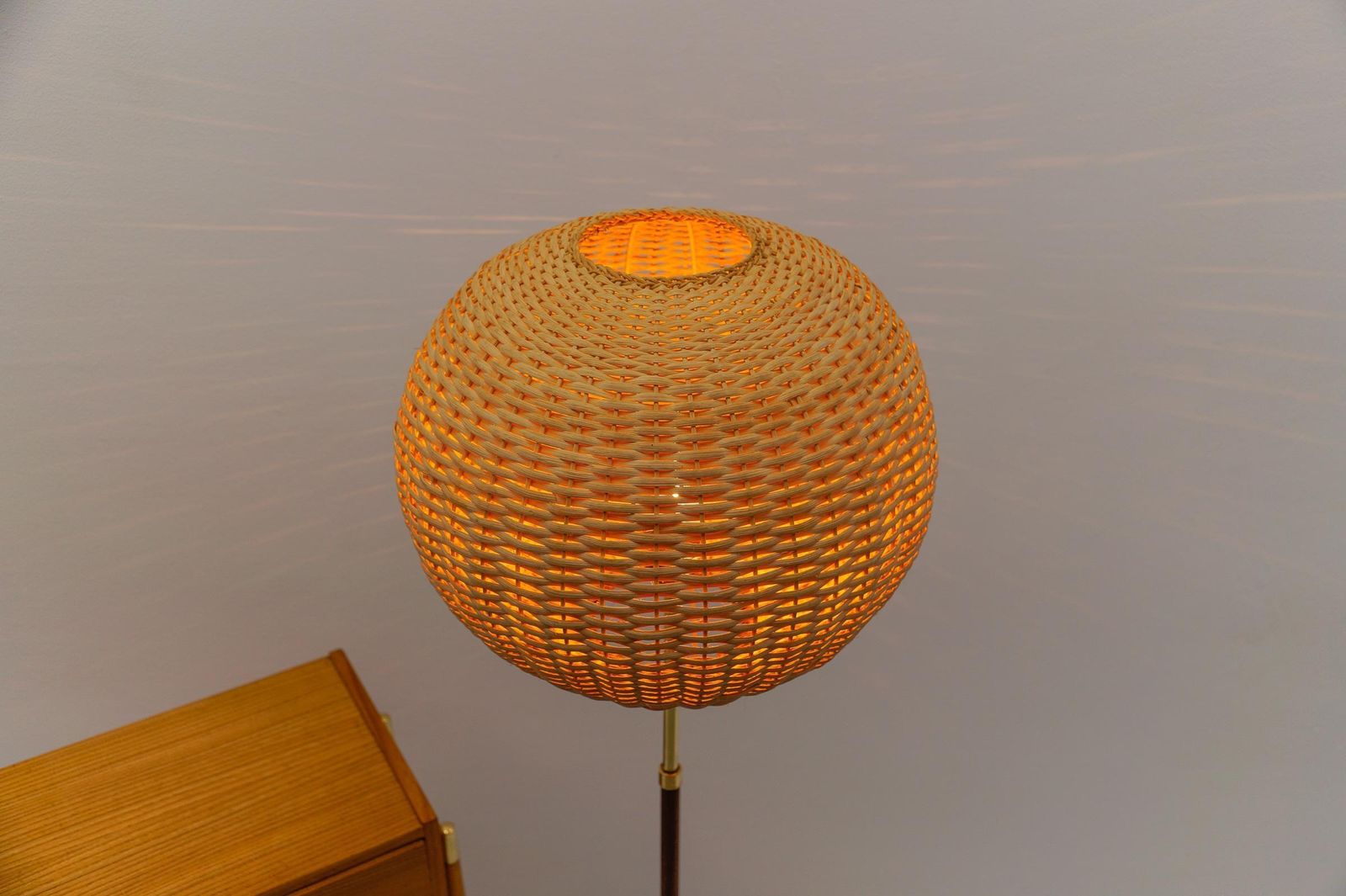 Mid Century Modern Floor Lamp In Brass And Teak From Temde, 1960s Switzerland photo vintage