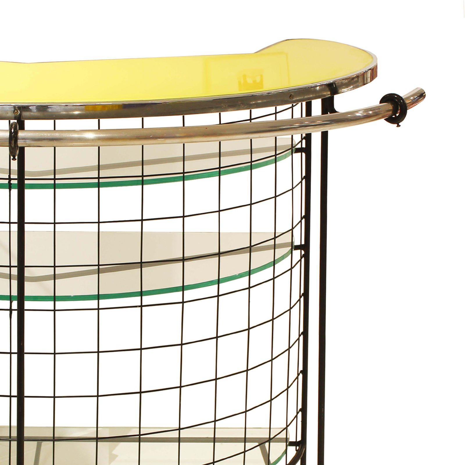 Mid Century Curved Iron And Glass Bar With Yellow Glass Top, Italy, 1950 photo Furniture