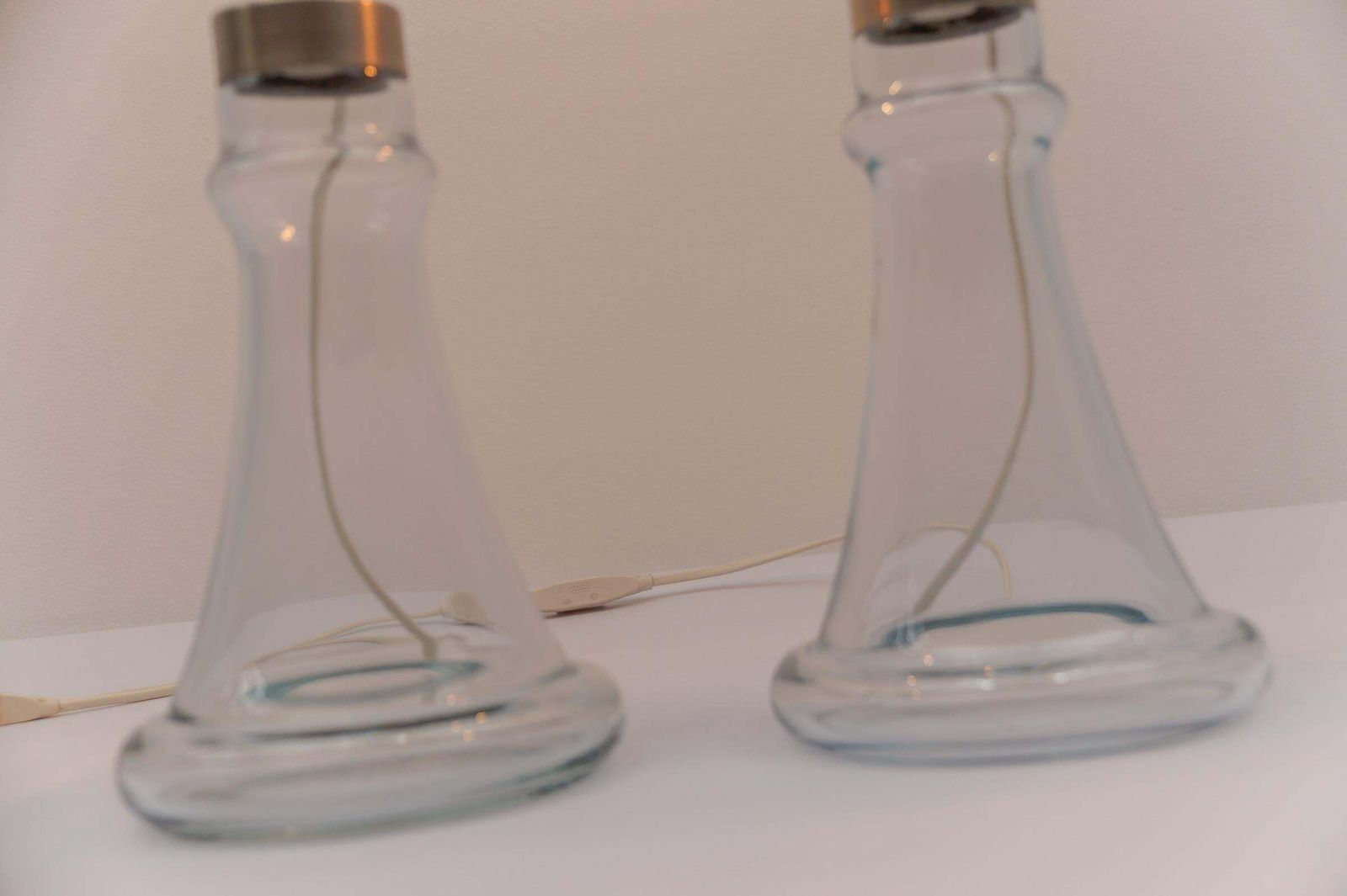 Pair Danish Table Lamps In Clear Glass By Michael Bang For Holmegaard, 1960s photo buy
