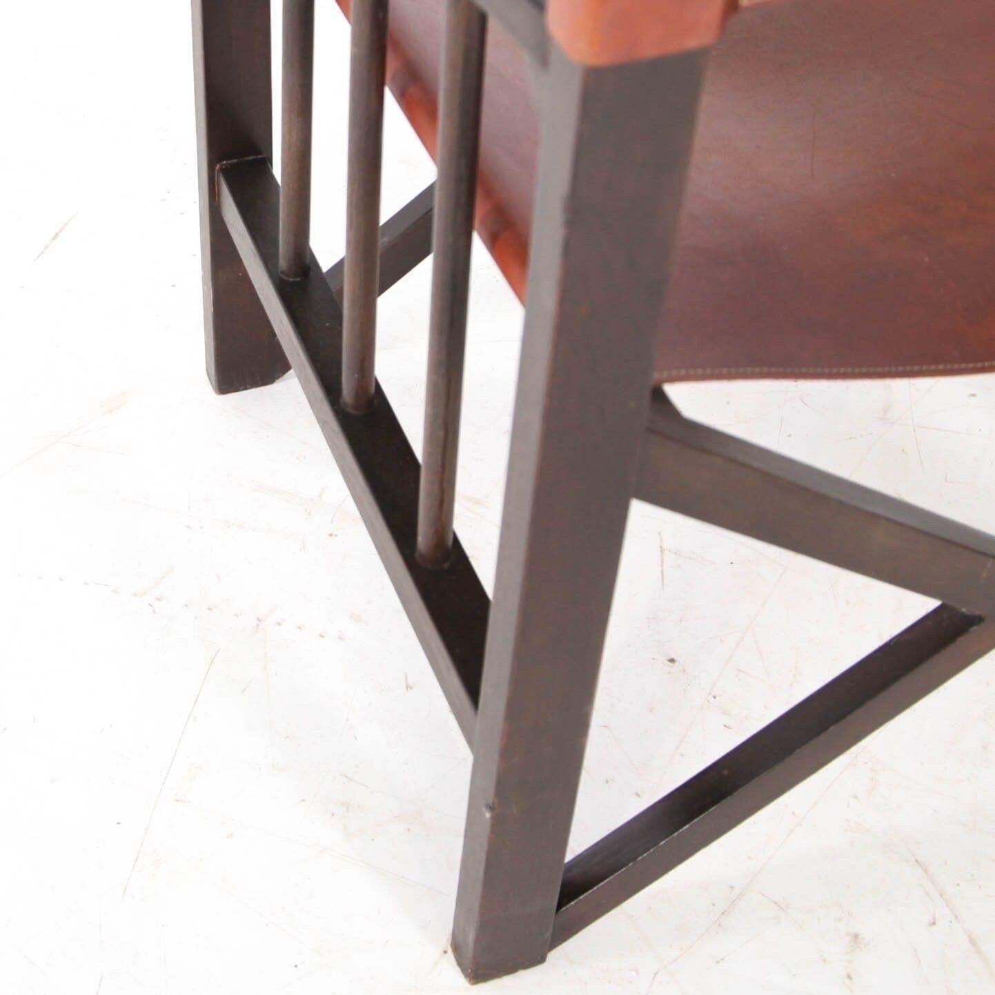 Pair Of Leather And Wood Armchairs photo vintage