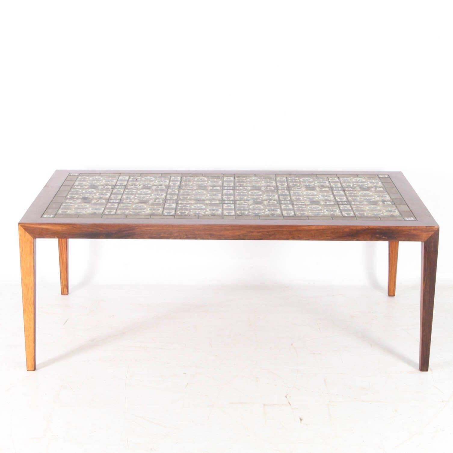 Set Of 3 Rosewood And Ceramic Low Tables photo Furniture