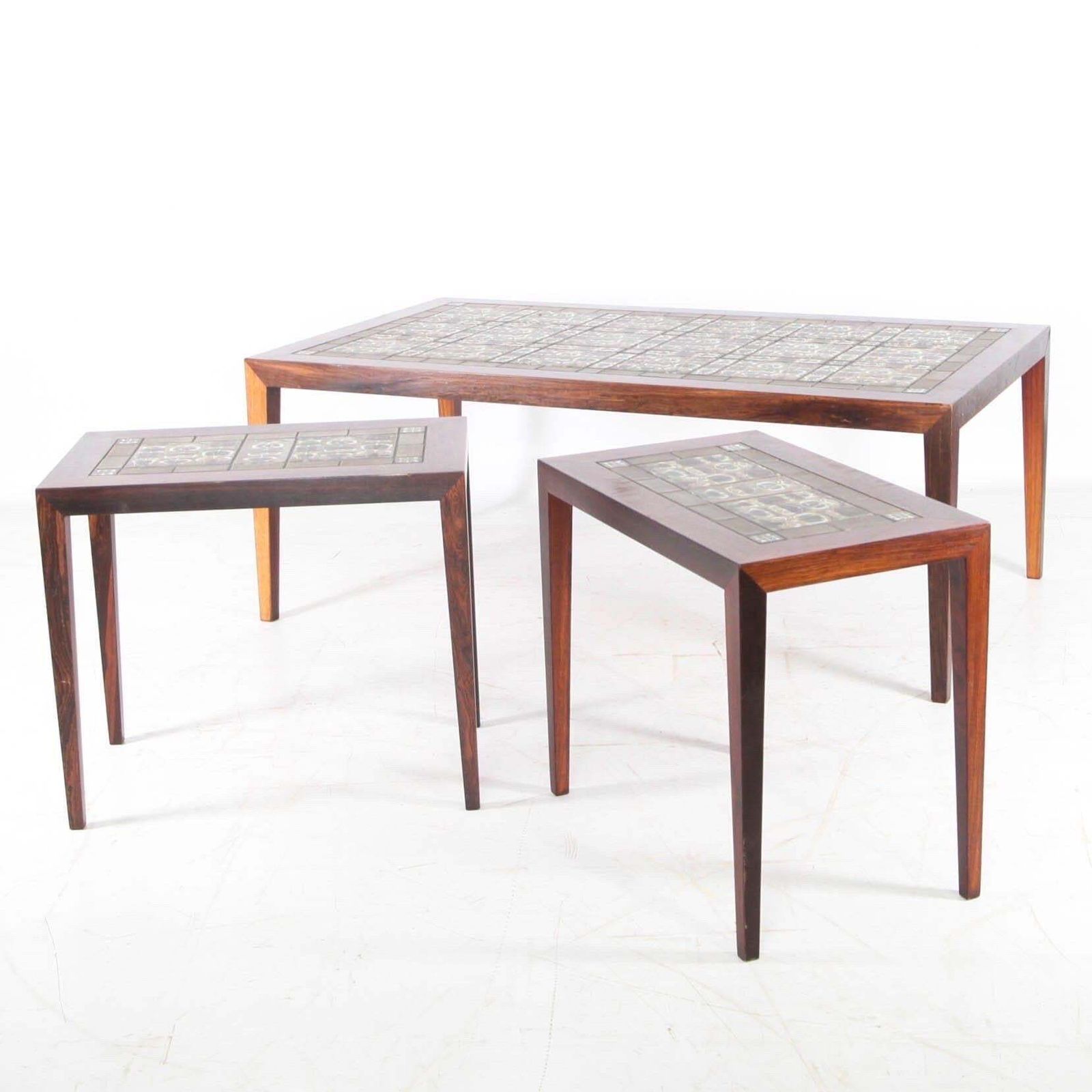 Set Of 3 Rosewood And Ceramic Low Tables photo 3464.0